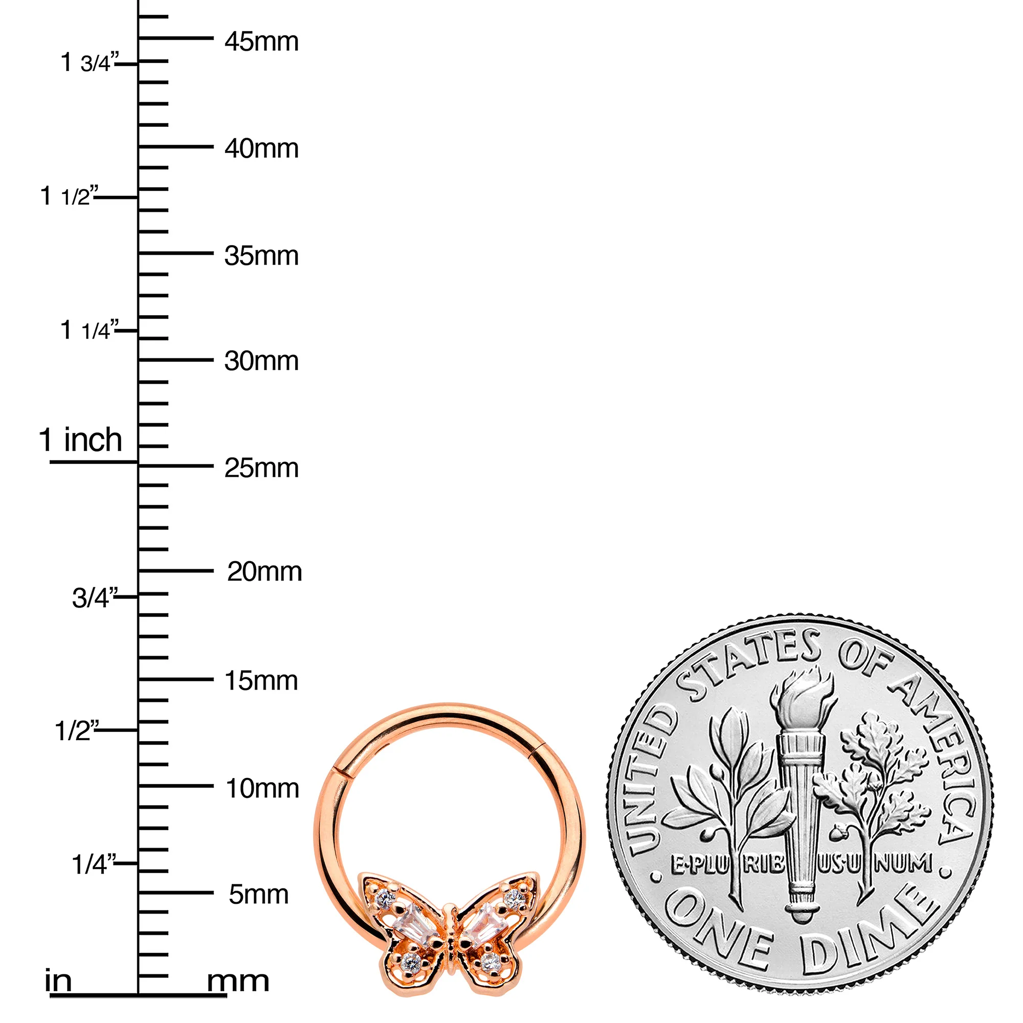 16G 3/8 Clear Gem Rosy Tone Baroque Butterfly Hinged Segment Ring - Image 3