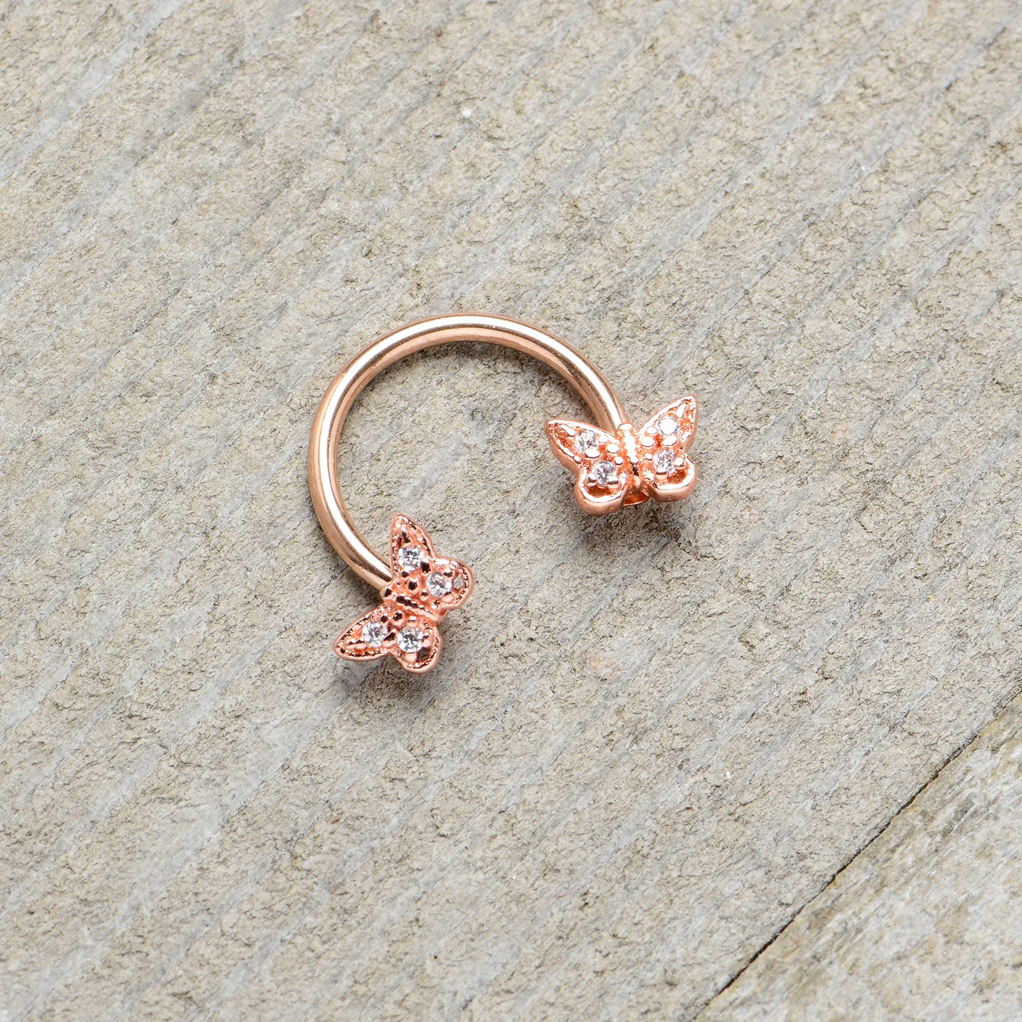 16G 3/8 Clear Gem Rosy Tone Butterfly Horseshoe Circular Barbell - Image 7