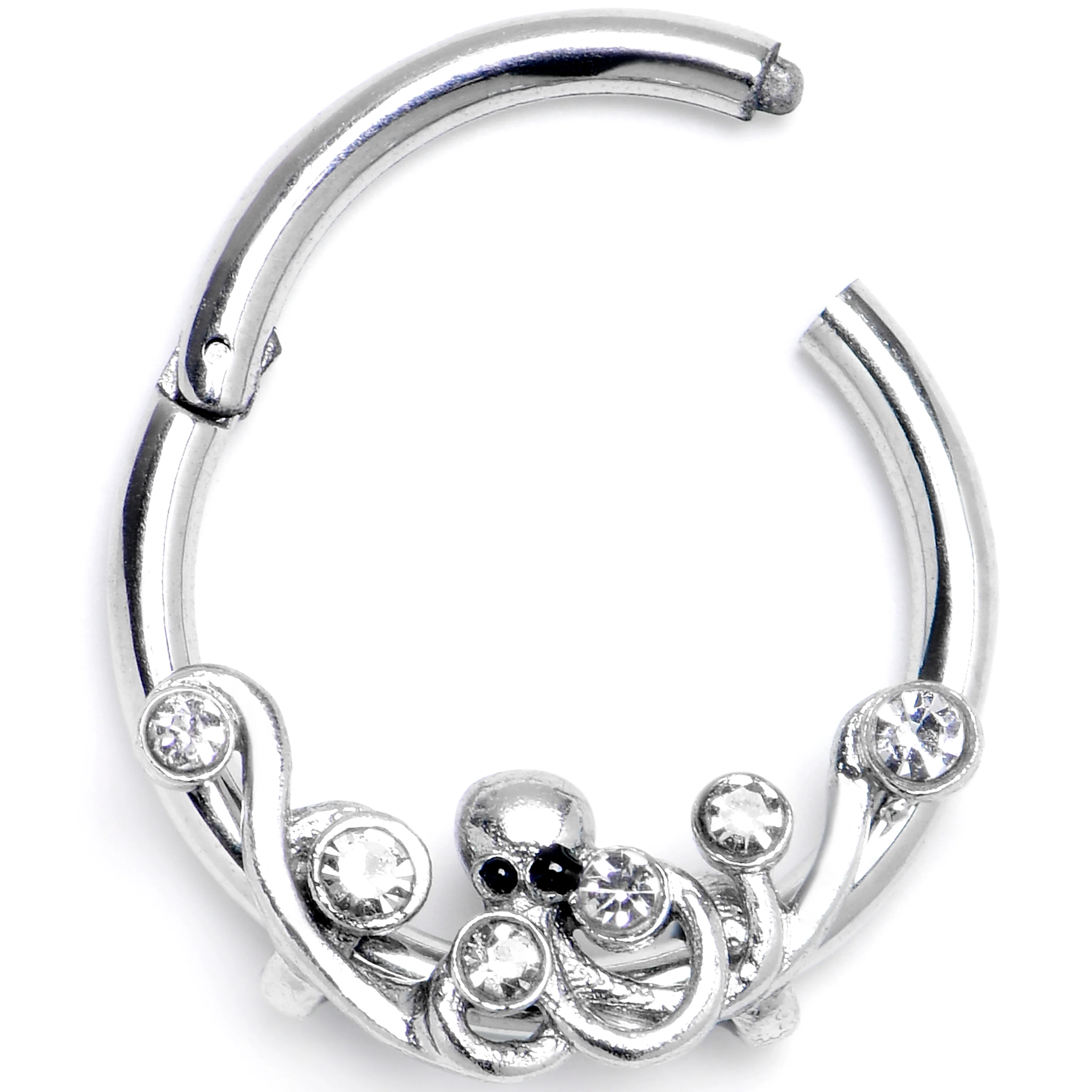16G 3/8 Clear Gem Scrolling Elegance Hinged Segment Ring