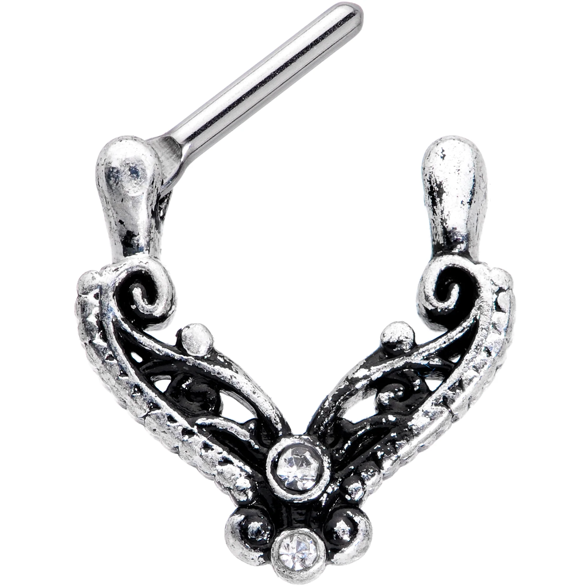 16G 3/8 Clear Gem Scrollwork Cartilage Clicker - Image 2