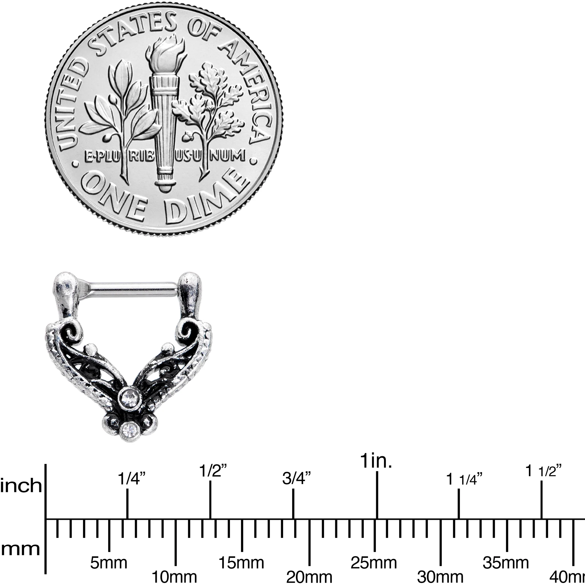 16G 3/8 Clear Gem Scrollwork Cartilage Clicker - Image 3
