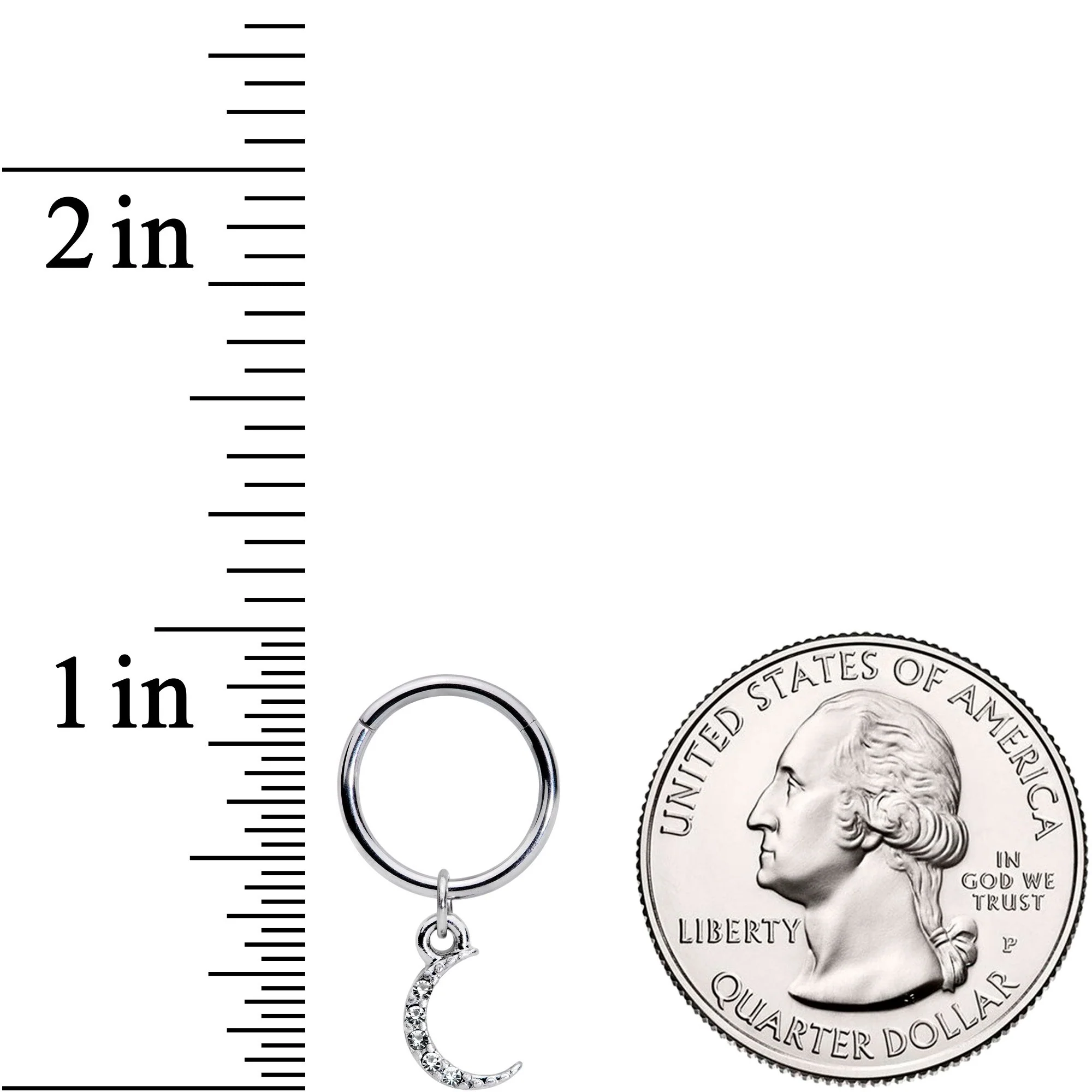 16G 3/8 Clear Gem Sliver of Moon Dangle Hinged Segment Ring - Image 3