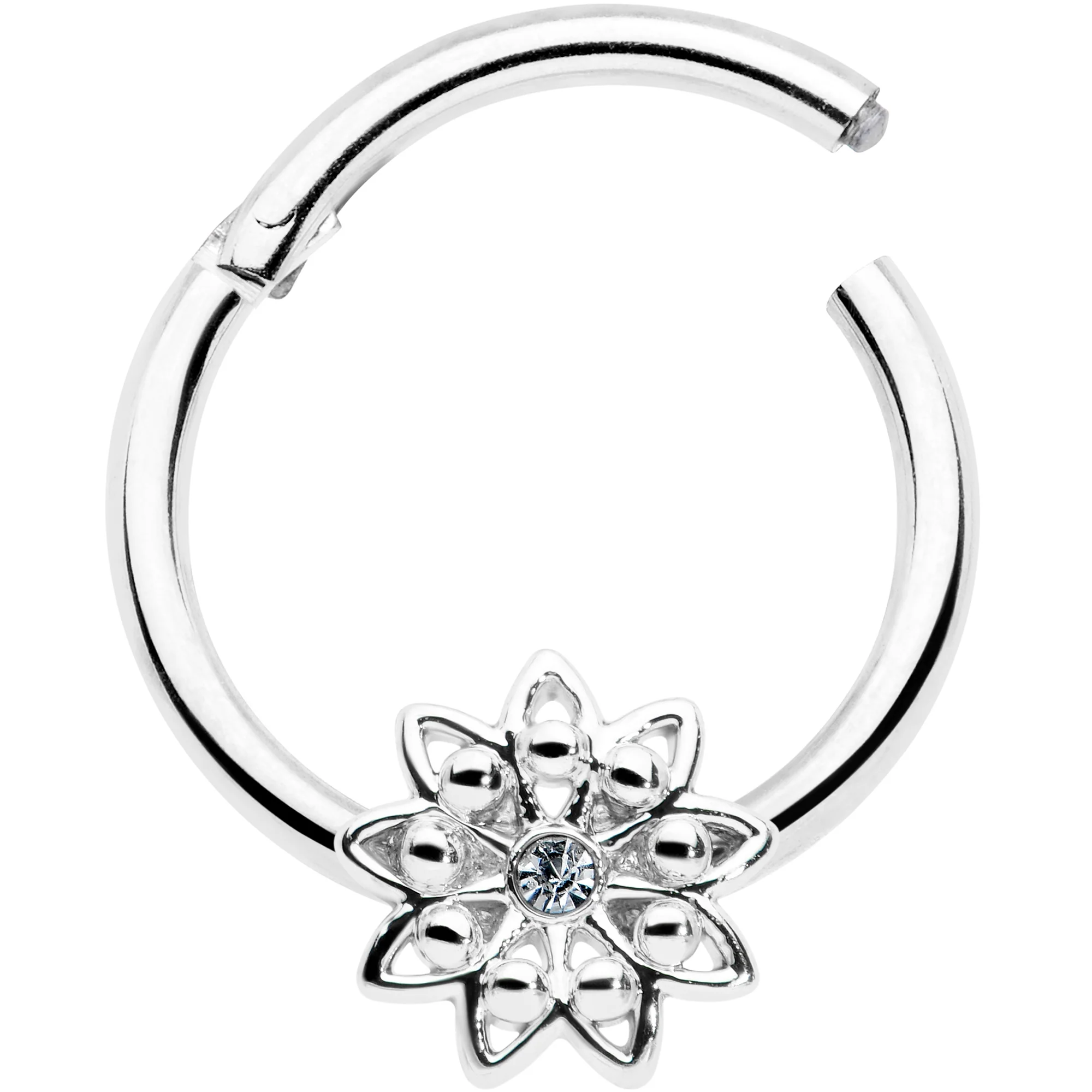 16G 3/8 Clear Gem Starry Flower Hinged Segment Ring - Image 2