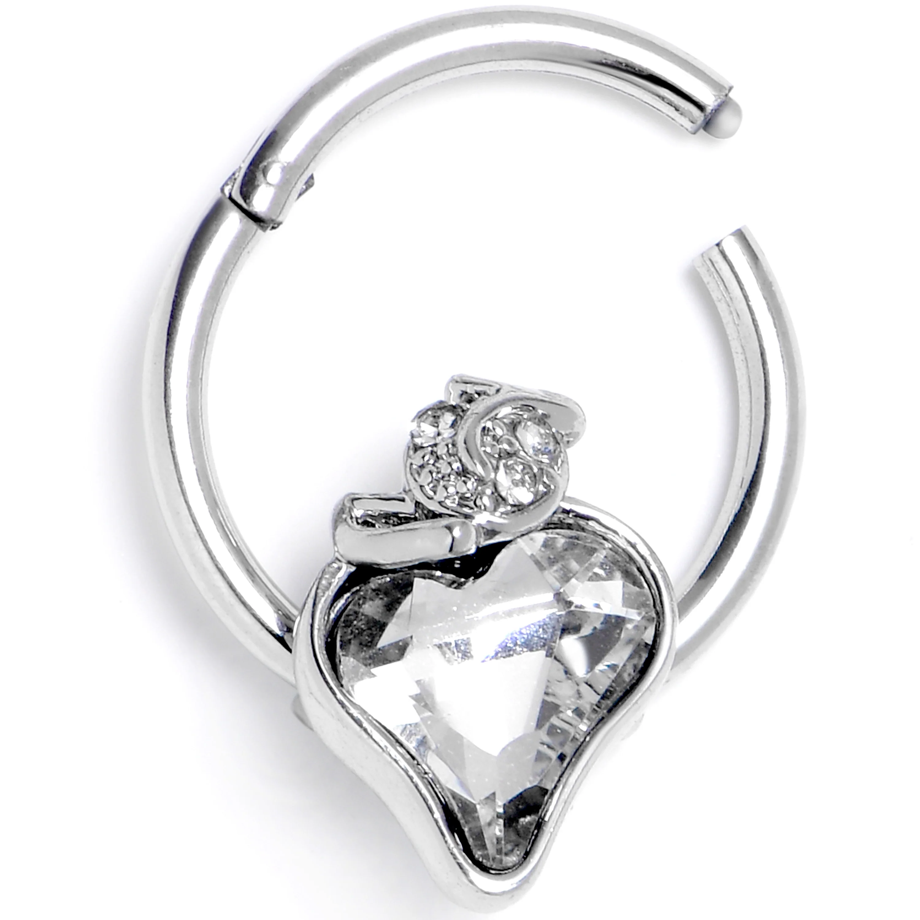 16G 3/8 Clear Gem Strawberry Love Hinged Segment Ring