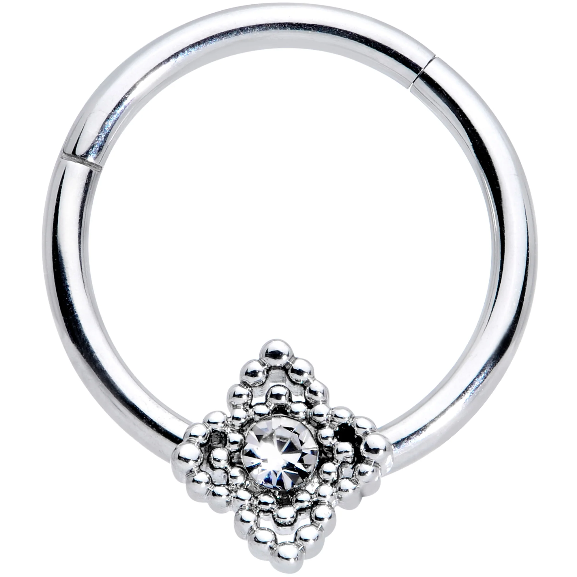 16G 3/8 Clear Gem Textured Cross Septum Clicker