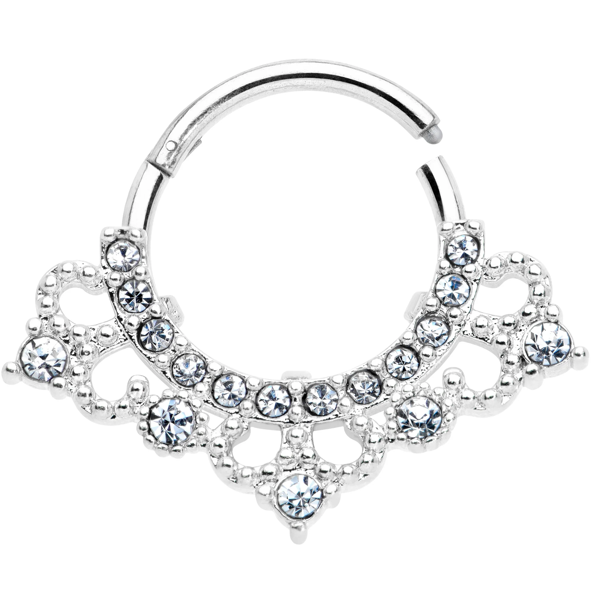 16G 3/8 Clear Gem Tiny Tiara Hinged Segment Ring - Image 2