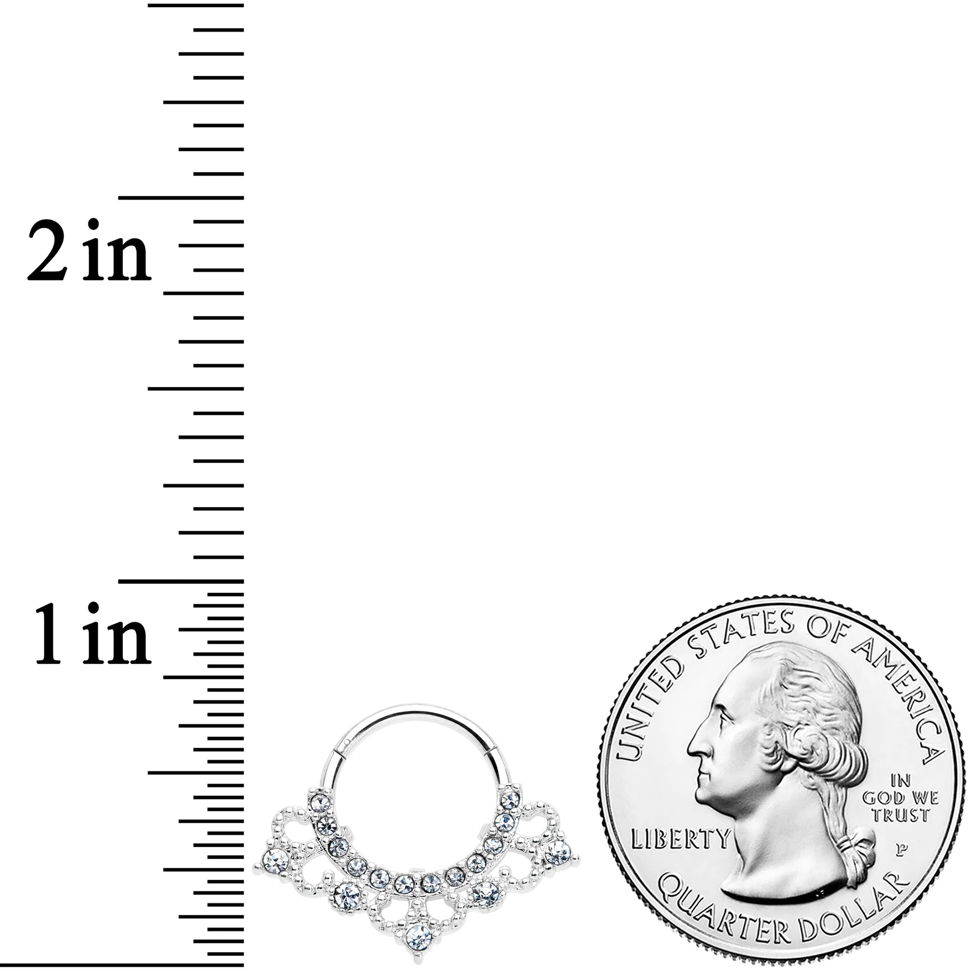 16G 3/8 Clear Gem Tiny Tiara Hinged Segment Ring - Image 3