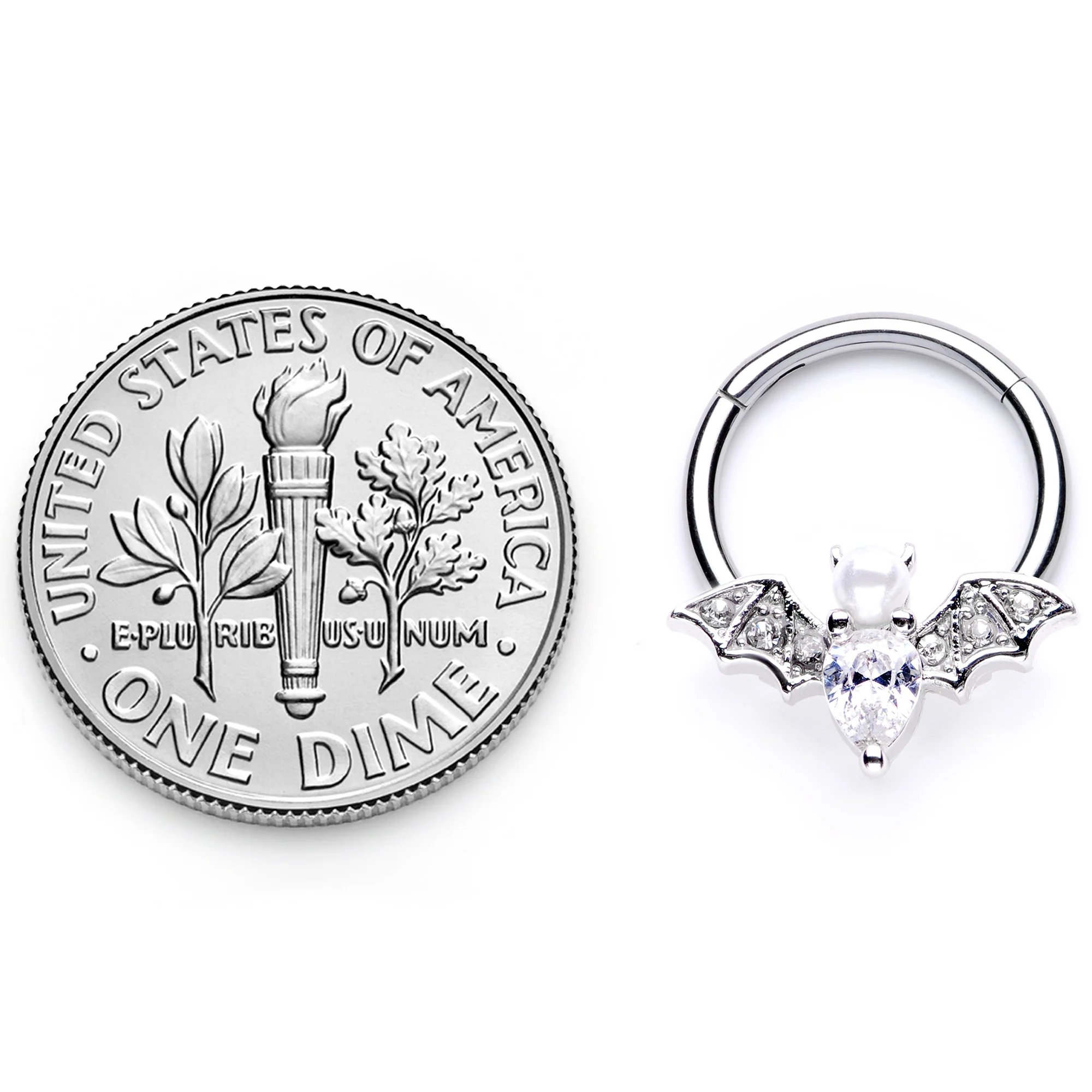 16G 3/8 Clear Gem Vampire Bat Halloween Hinged Segment Ring - Image 5