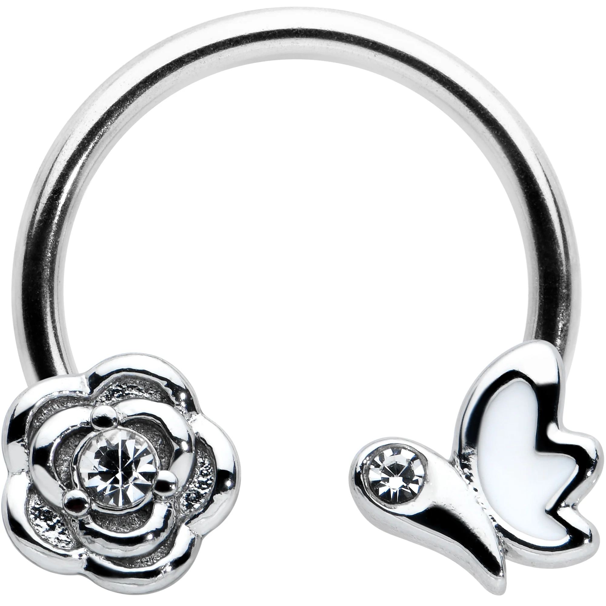 16G 3/8 Clear Gem White Butterfly Flower Horseshoe Circular Barbell
