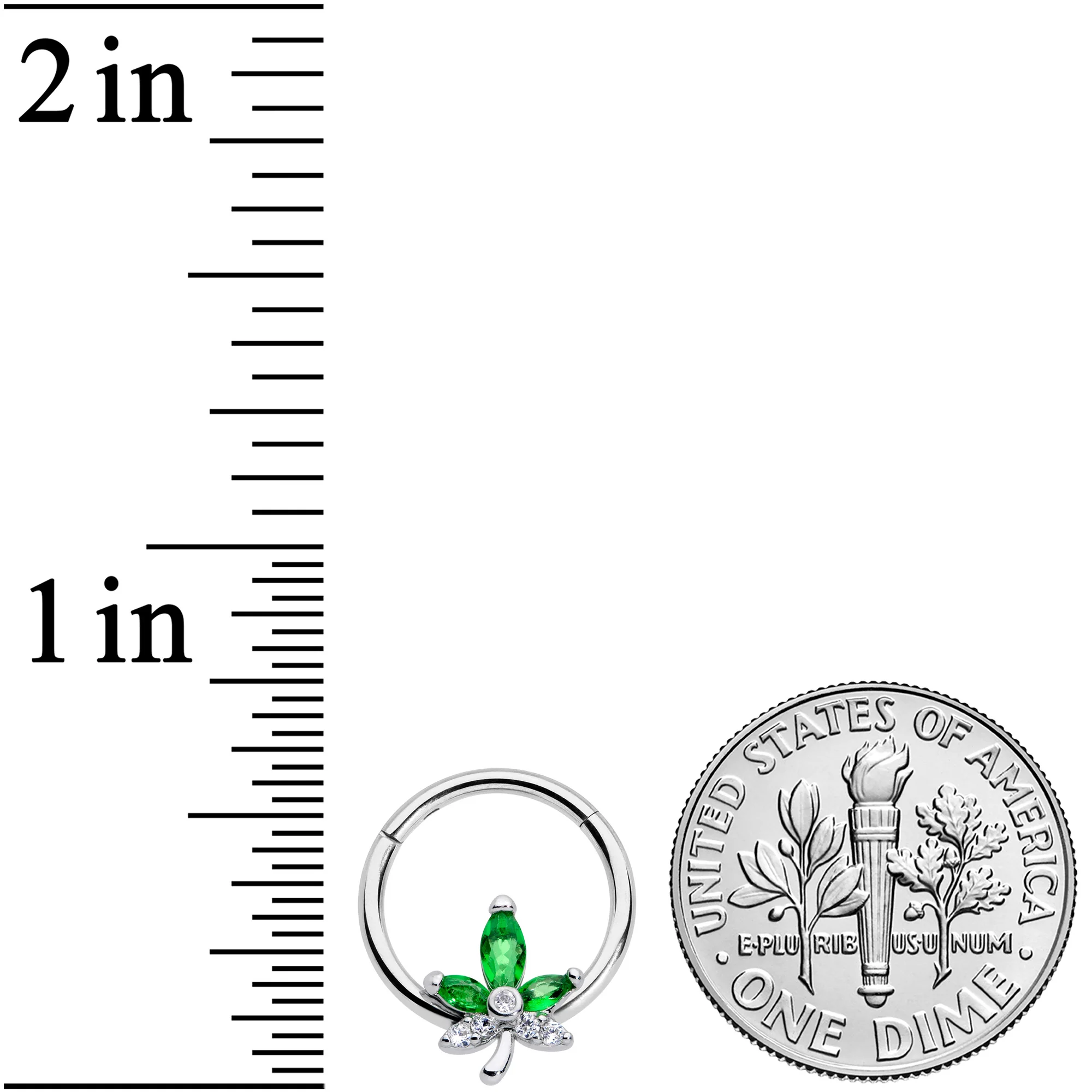 16G 3/8 Clear Green Gem Pot Leaf Hinged Segment Ring - Image 3