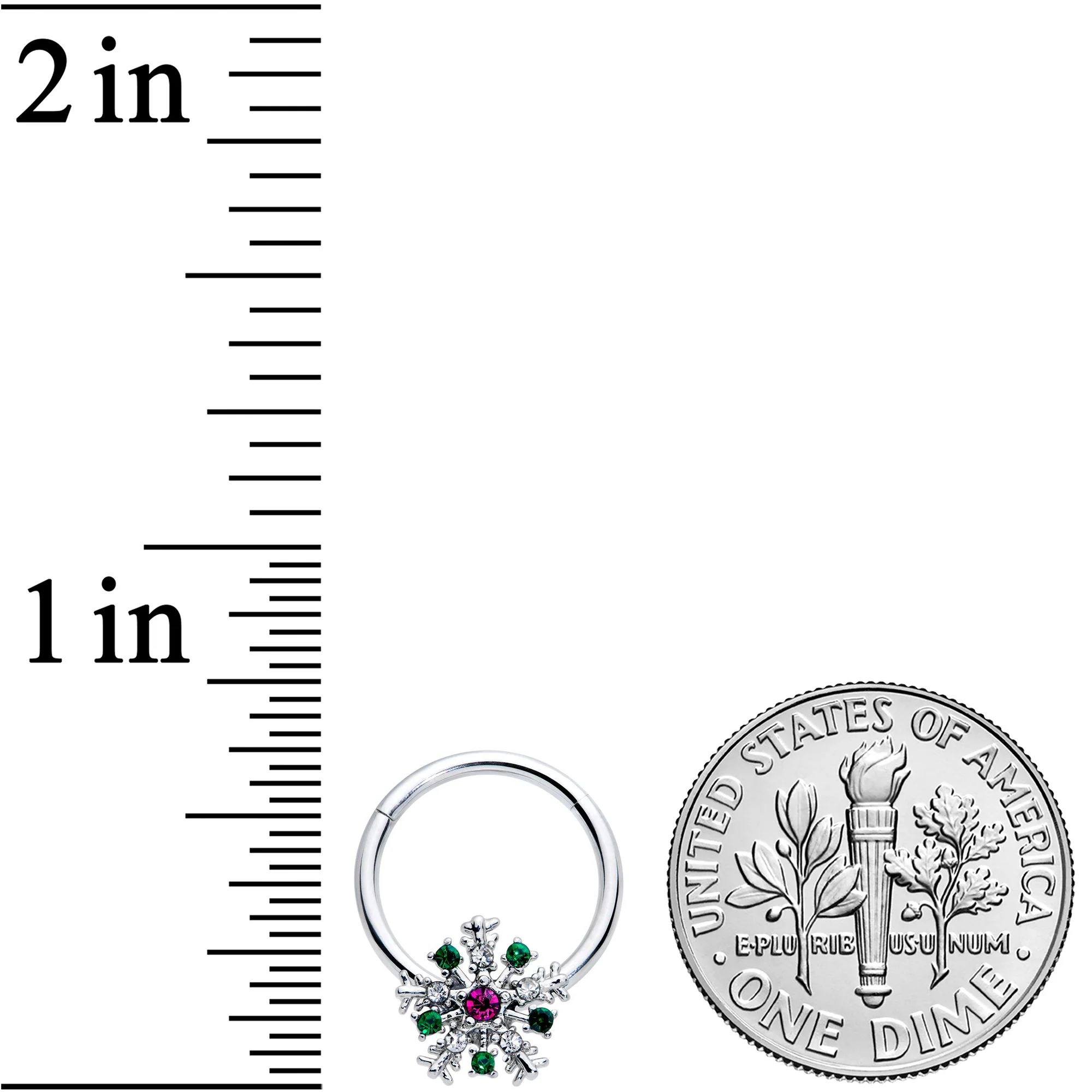 16G 3/8 Clear Green Pink Gem Snowflake Hinged Segment Ring - Image 3