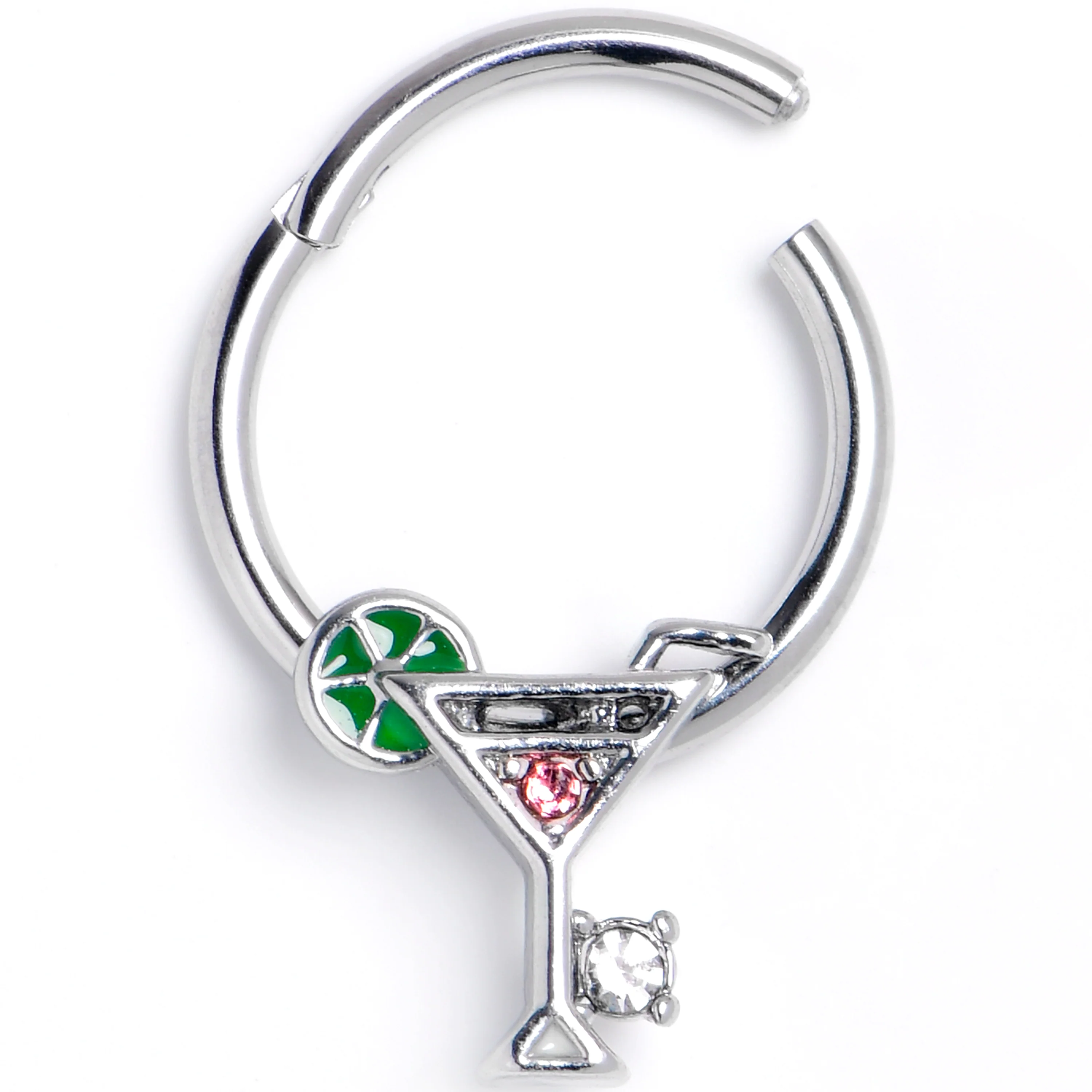 16G 3/8 Clear Pink Gem Cocktail Hour Hinged Segment Ring