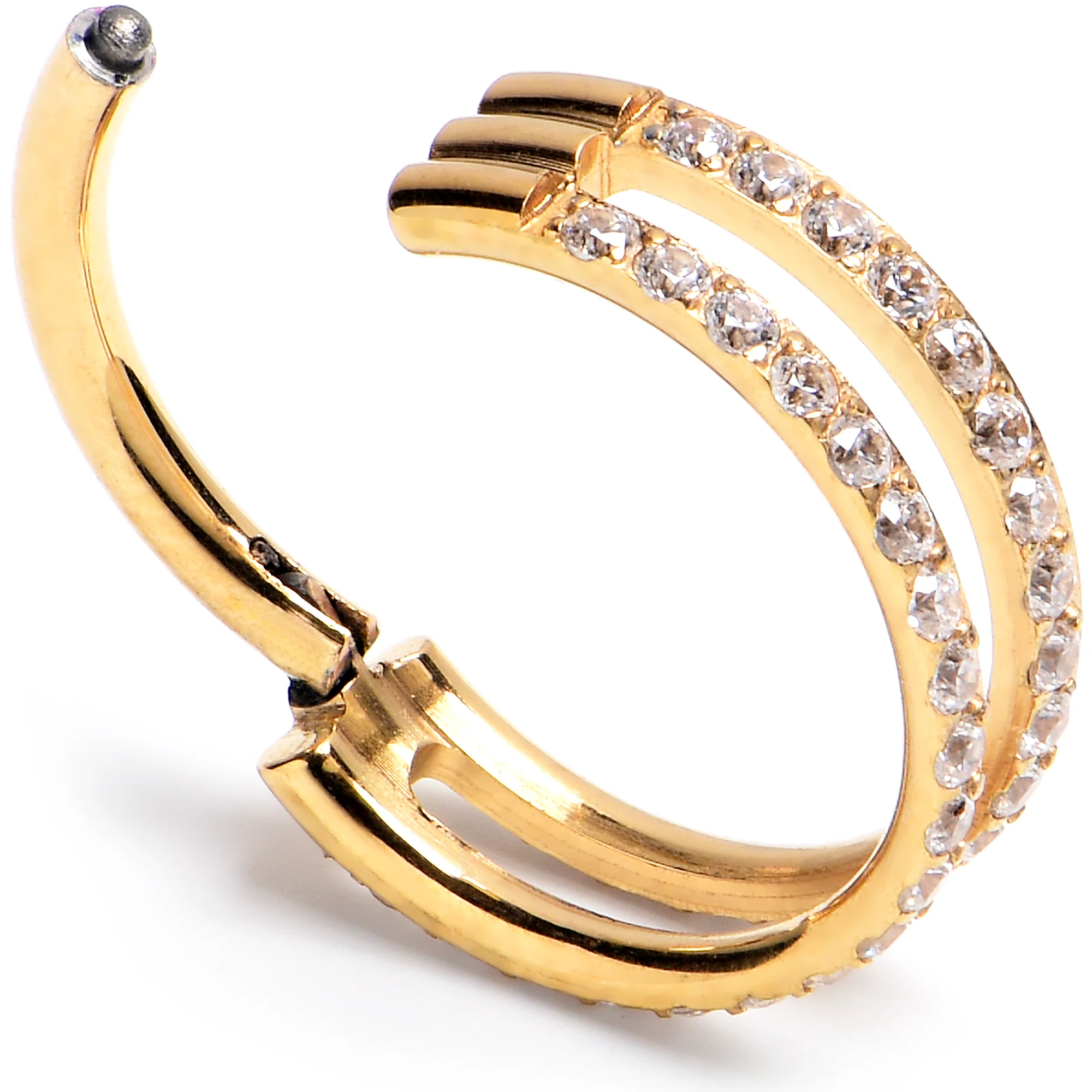 16G 3/8 Cubic Zirconia Gold PVD ASTM F-136 Implant Grade Titanium Double Hinged Segment Ring - Image 2