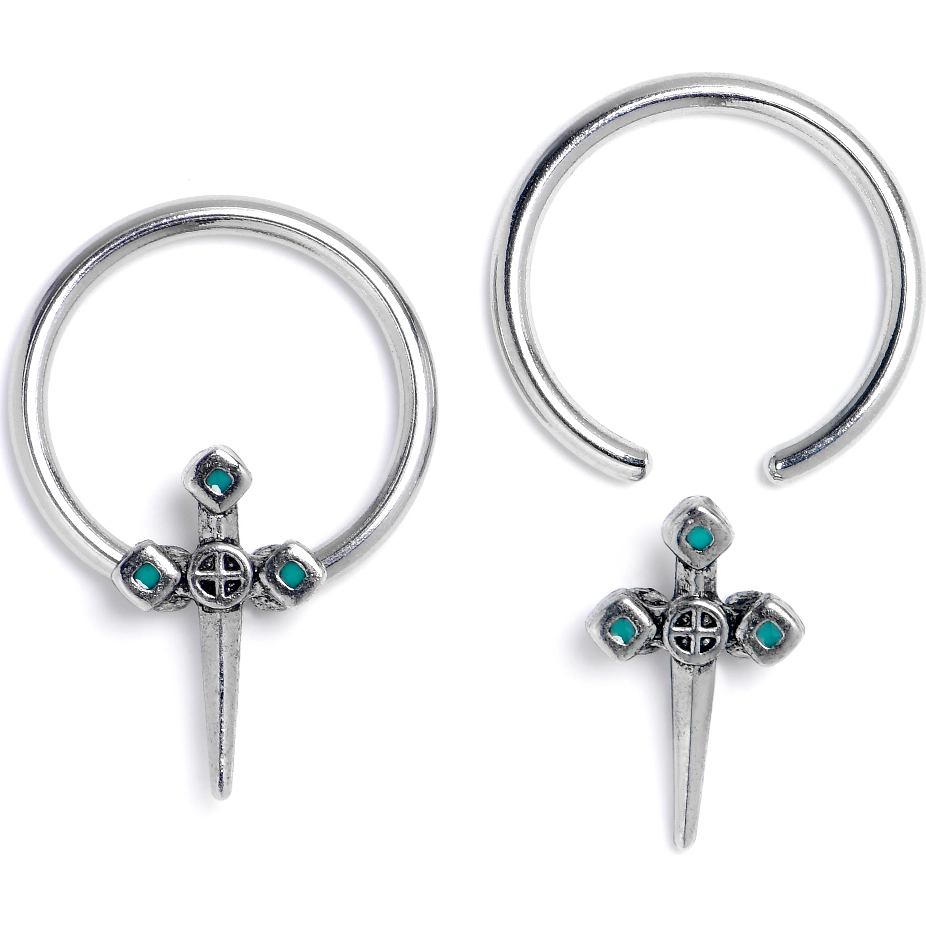 16G 3/8 Dagger Design Green BCR Captive Ring Set of 4 - Image 2