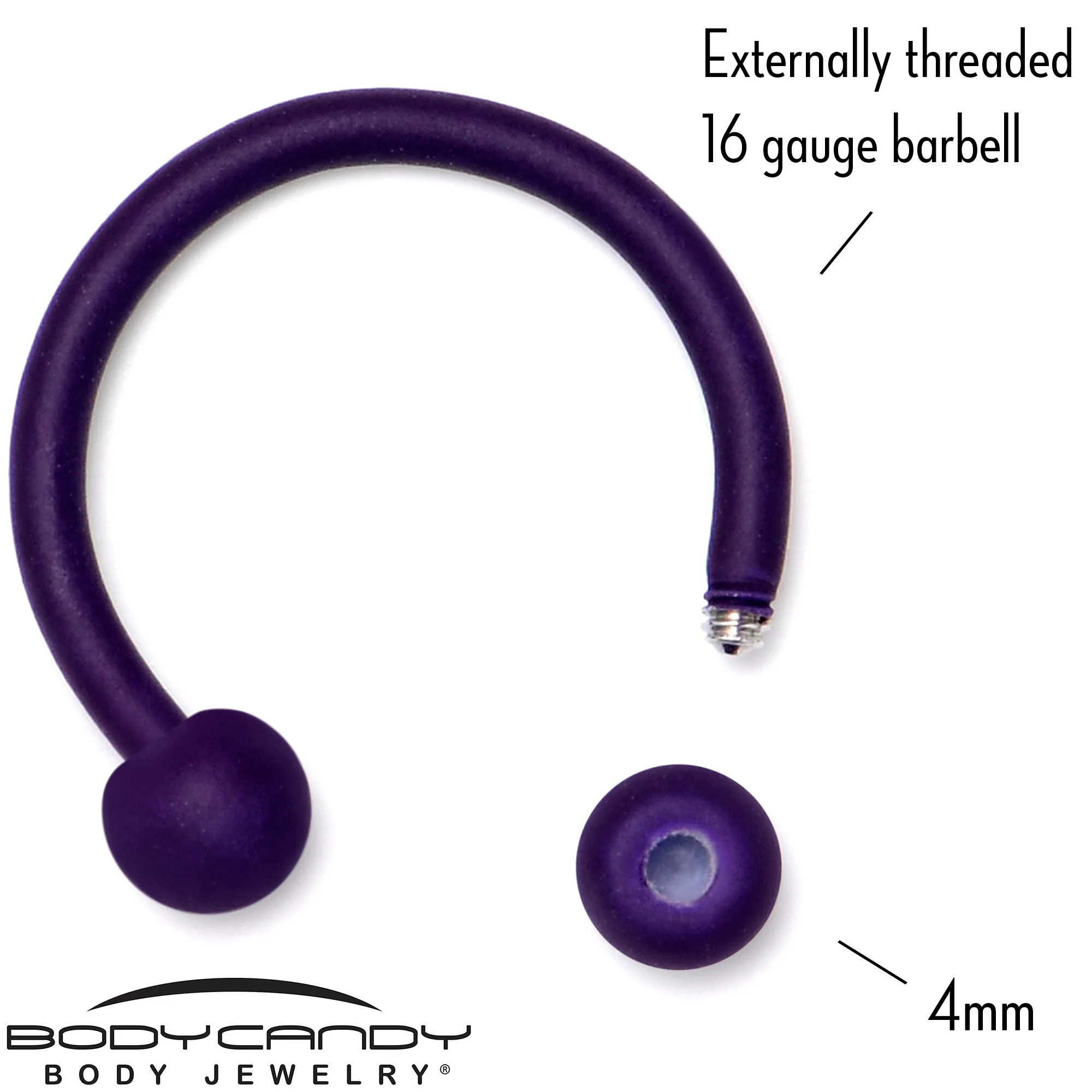 16G 3/8 Dark Purple Matte Horseshoe Circular Barbell - Image 3