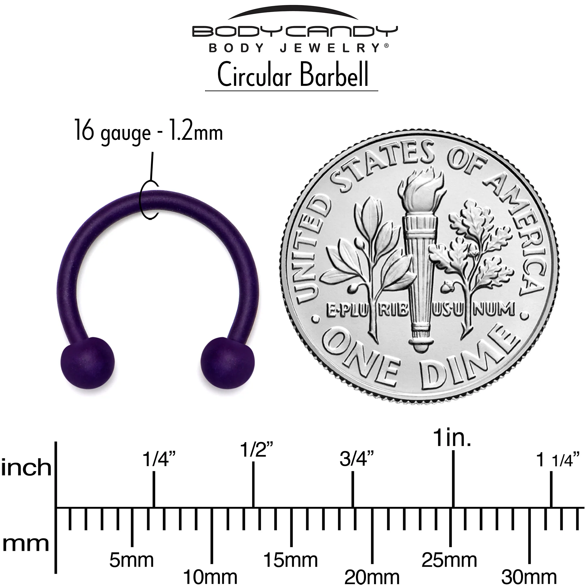 16G 3/8 Dark Purple Matte Horseshoe Circular Barbell - Image 4