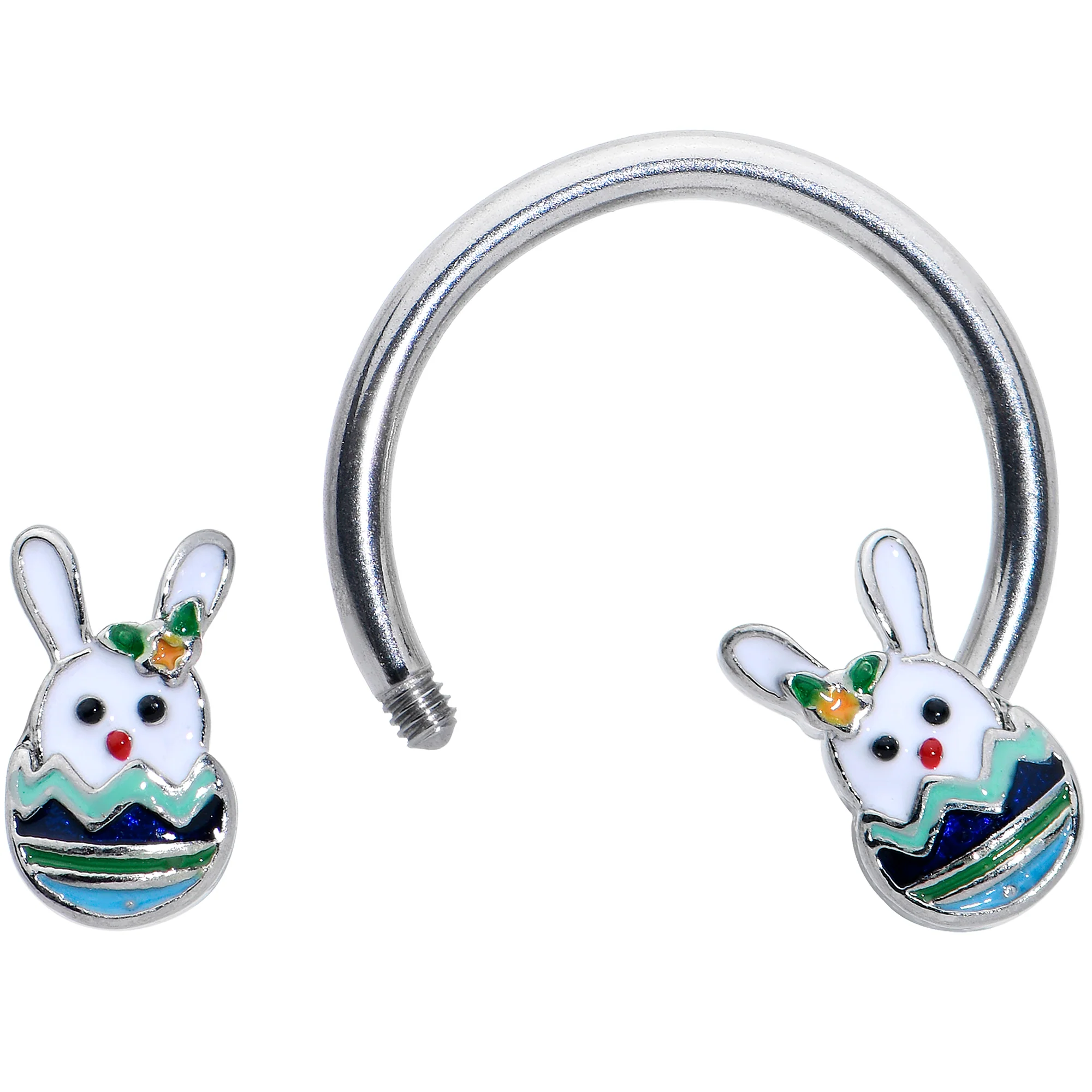 16G 3/8 Easter Egg Bunny Horseshoe Circular Barbell - Image 2