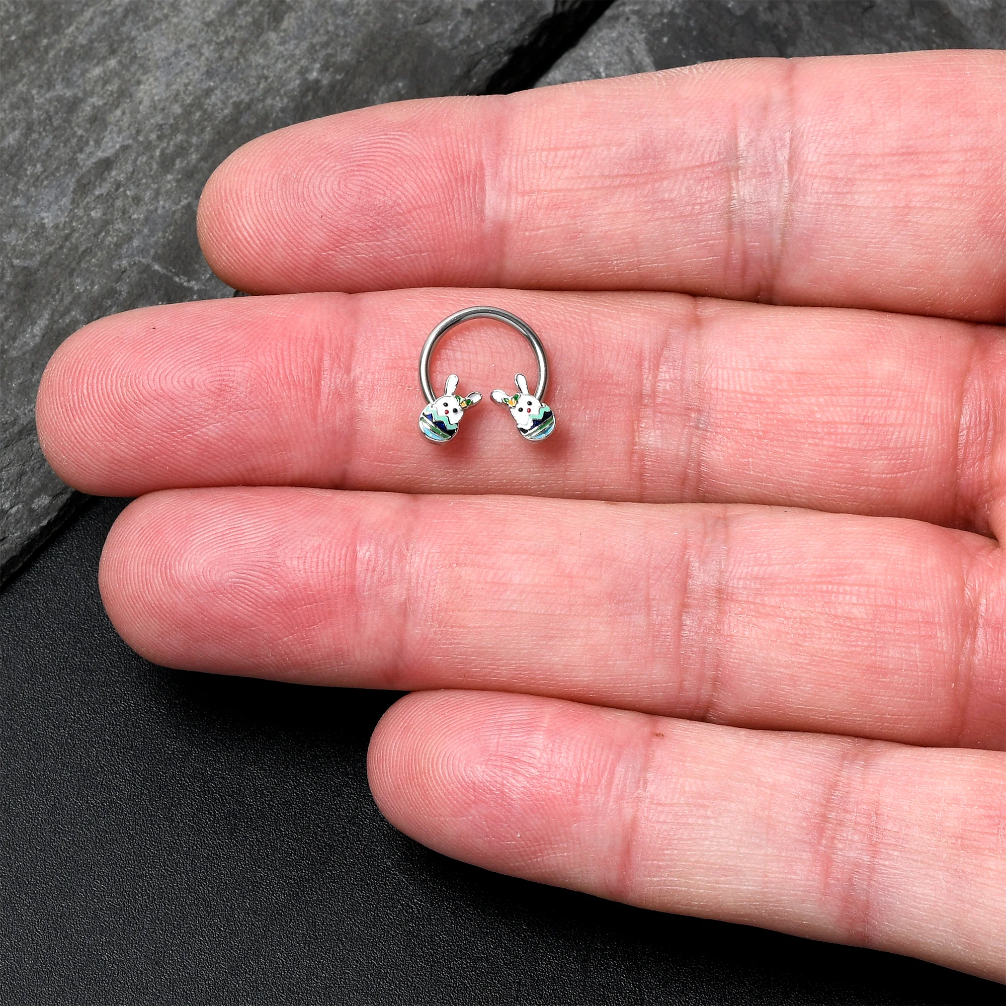 16G 3/8 Easter Egg Bunny Horseshoe Circular Barbell - Image 3