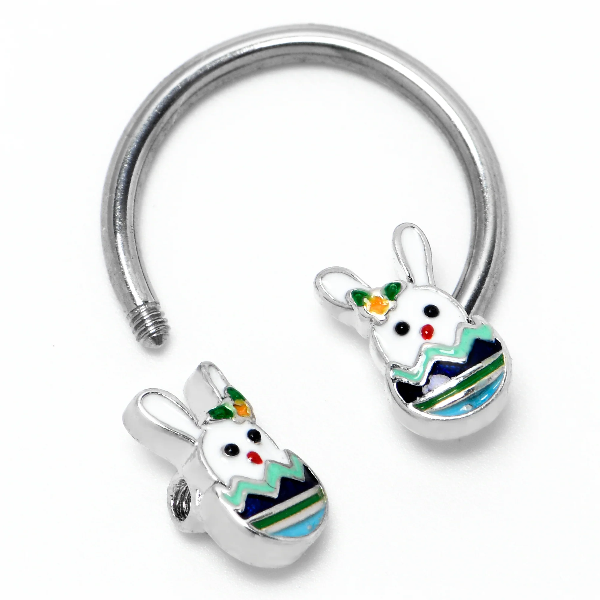 16G 3/8 Easter Egg Bunny Horseshoe Circular Barbell - Image 4