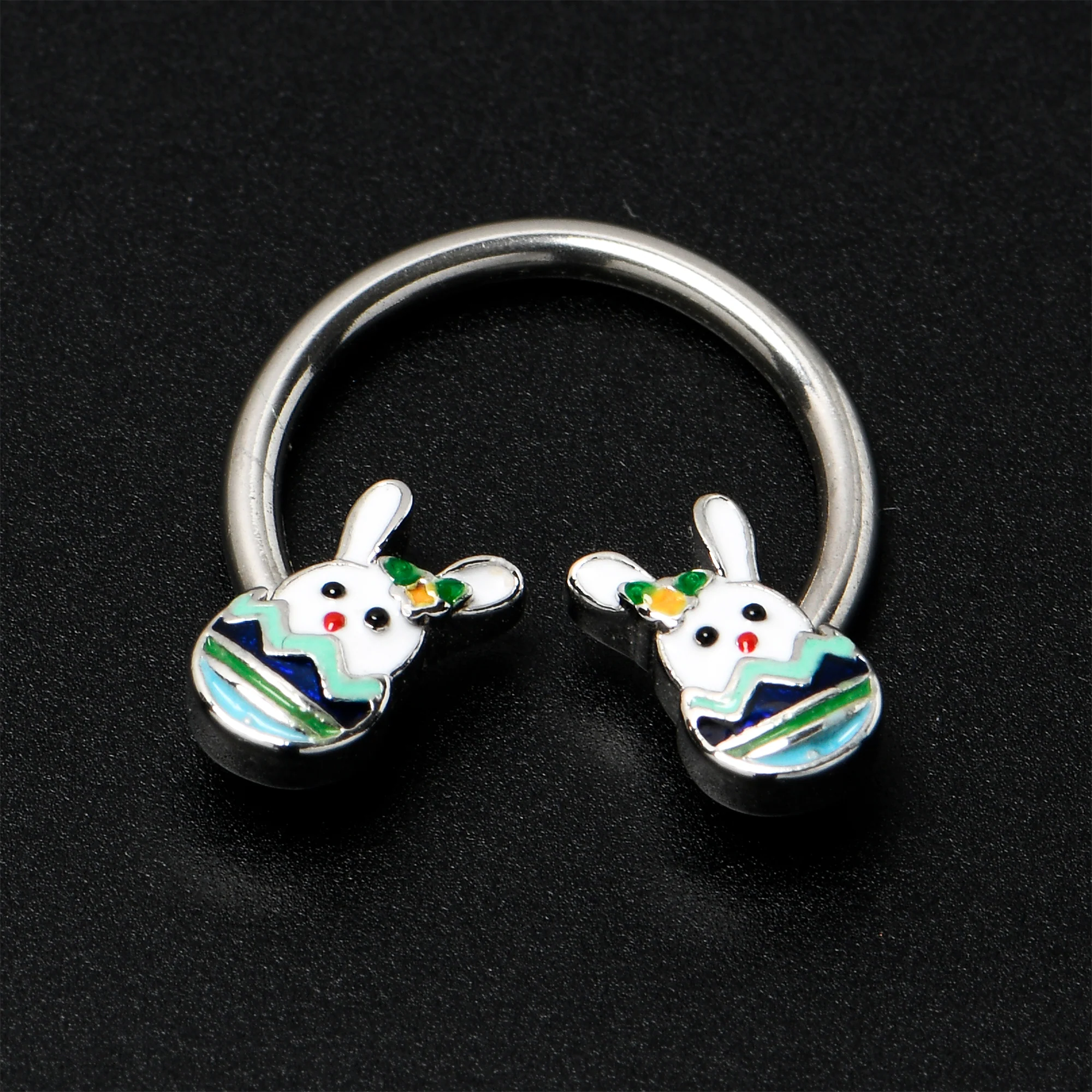 16G 3/8 Easter Egg Bunny Horseshoe Circular Barbell - Image 5