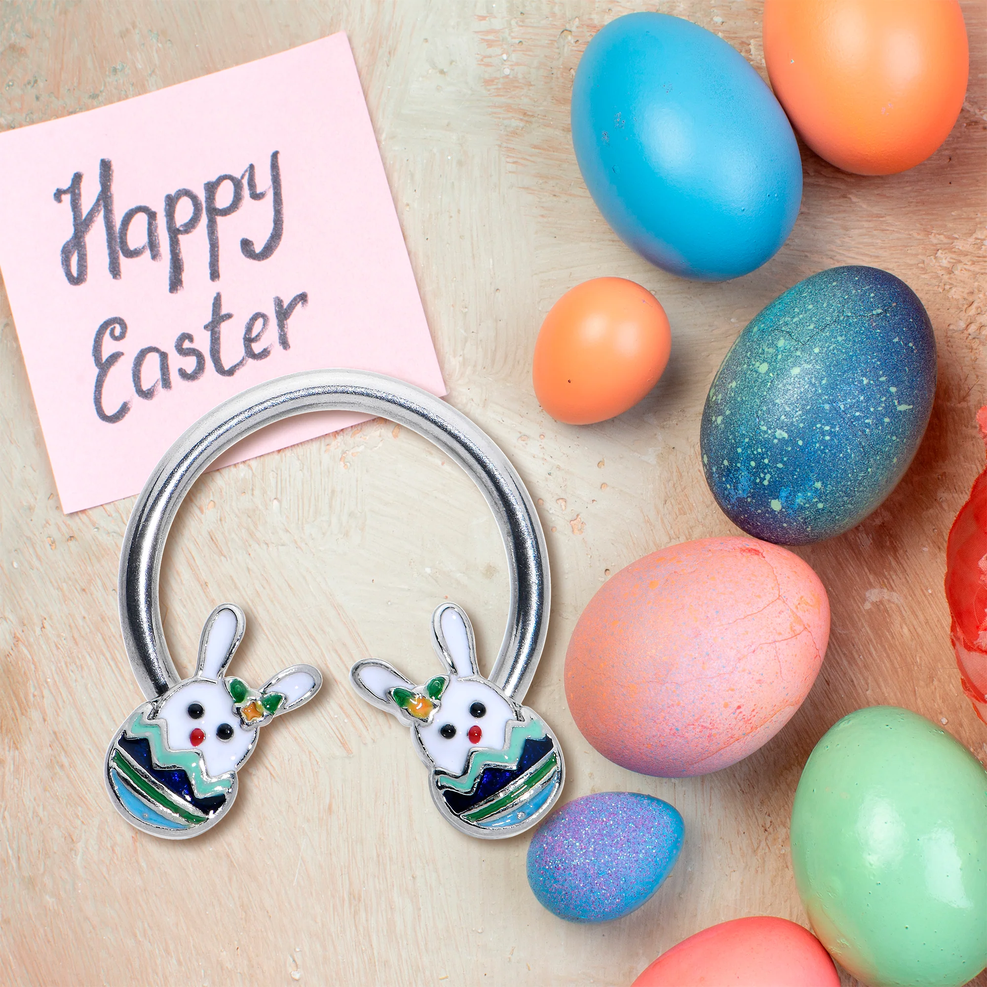 16G 3/8 Easter Egg Bunny Horseshoe Circular Barbell - Image 6