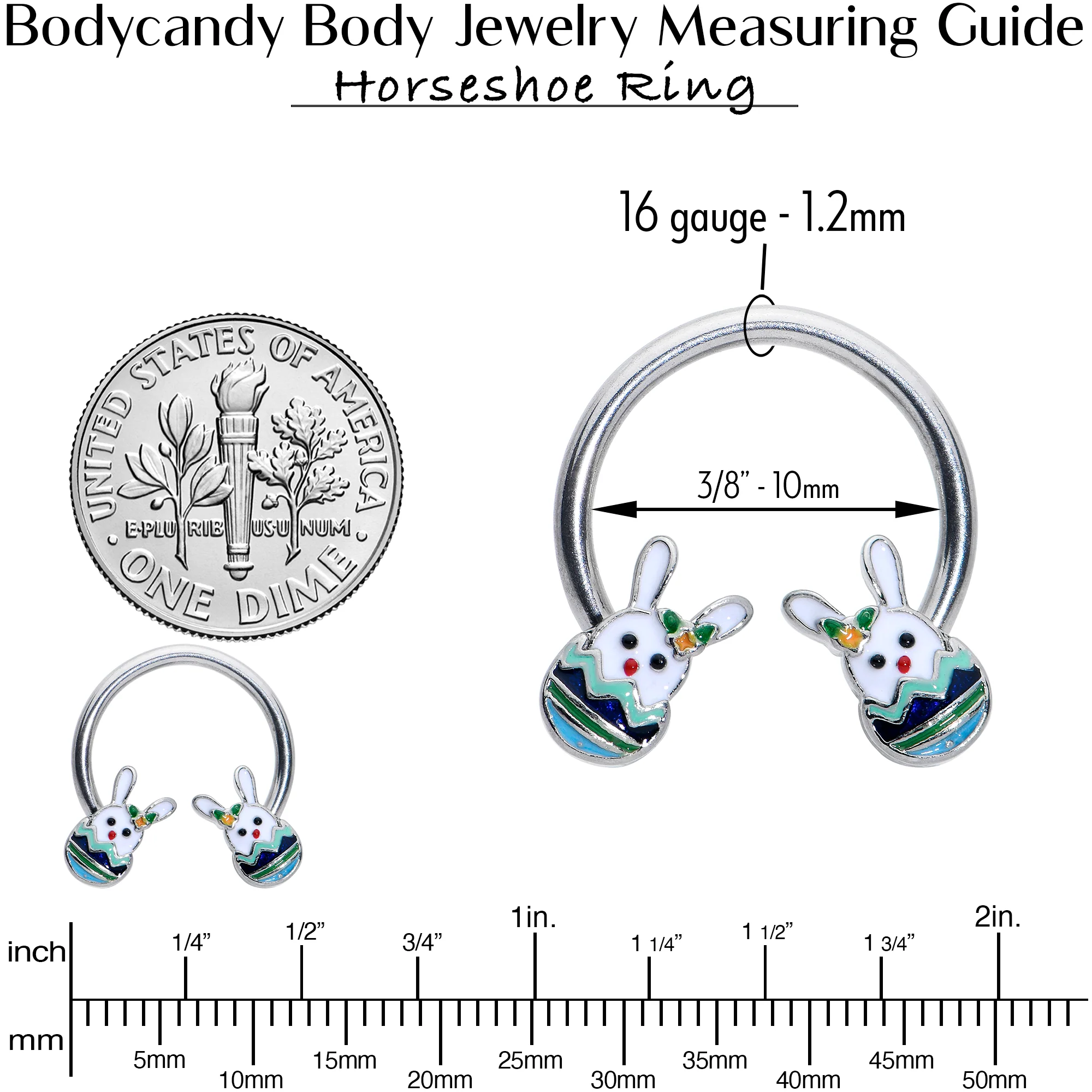 16G 3/8 Easter Egg Bunny Horseshoe Circular Barbell - Image 8