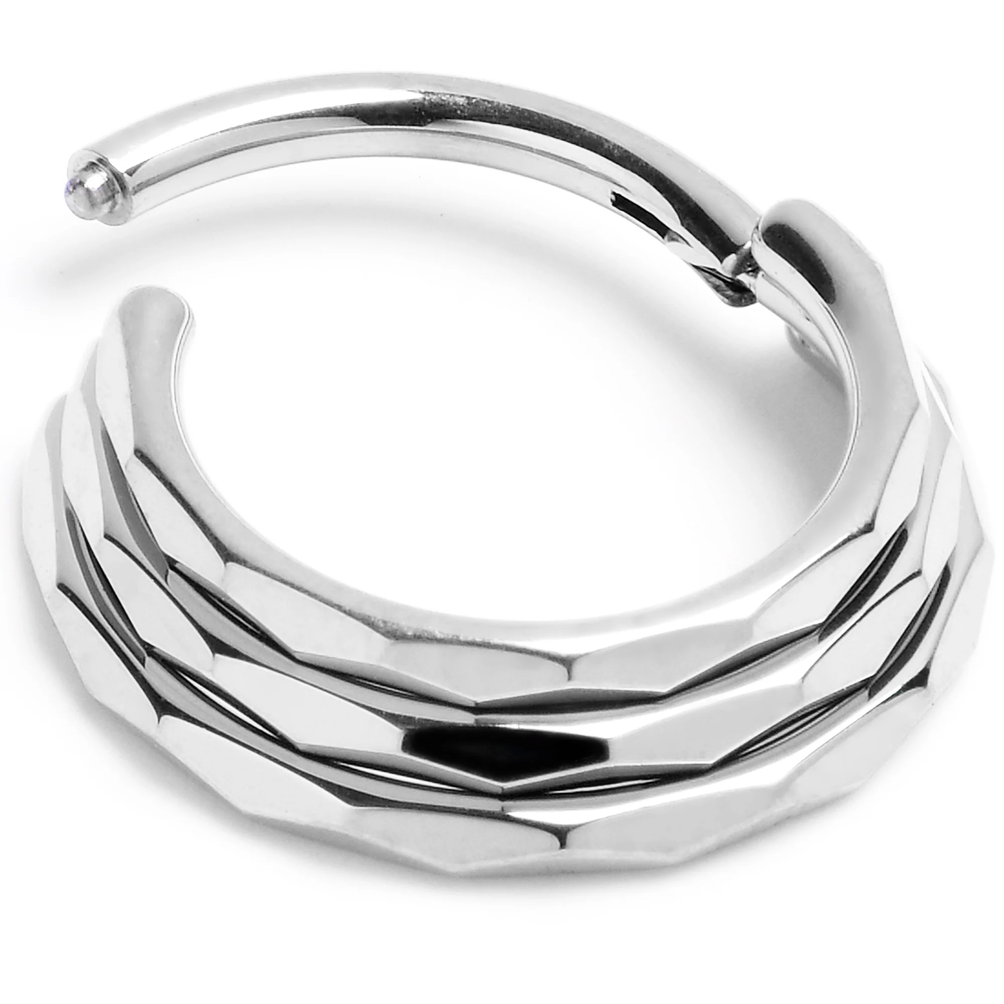 16G 3/8 Faceted Triple Stack Hoop Titanium Hinged Segment Ring - Image 3