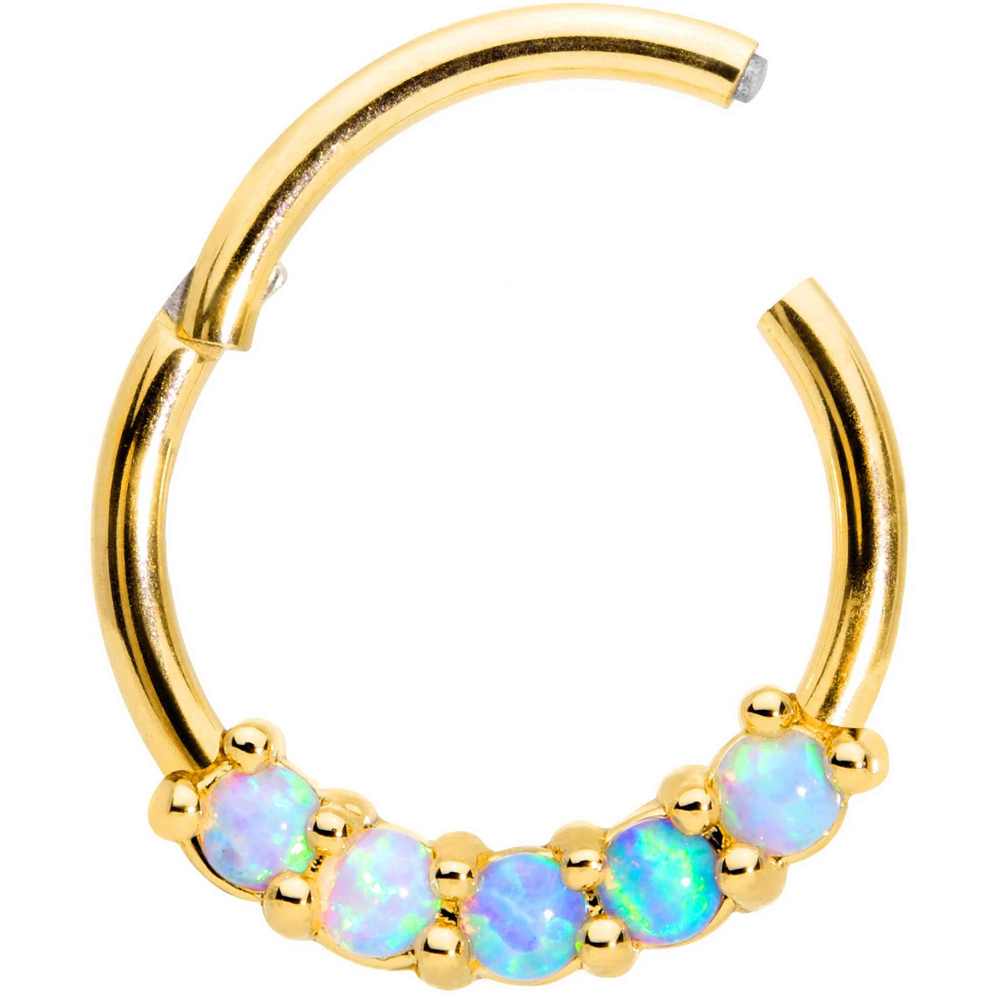 16G 3/8 Five Synthetic Opal Gold Tone Hinged Segment Ring - Image 2