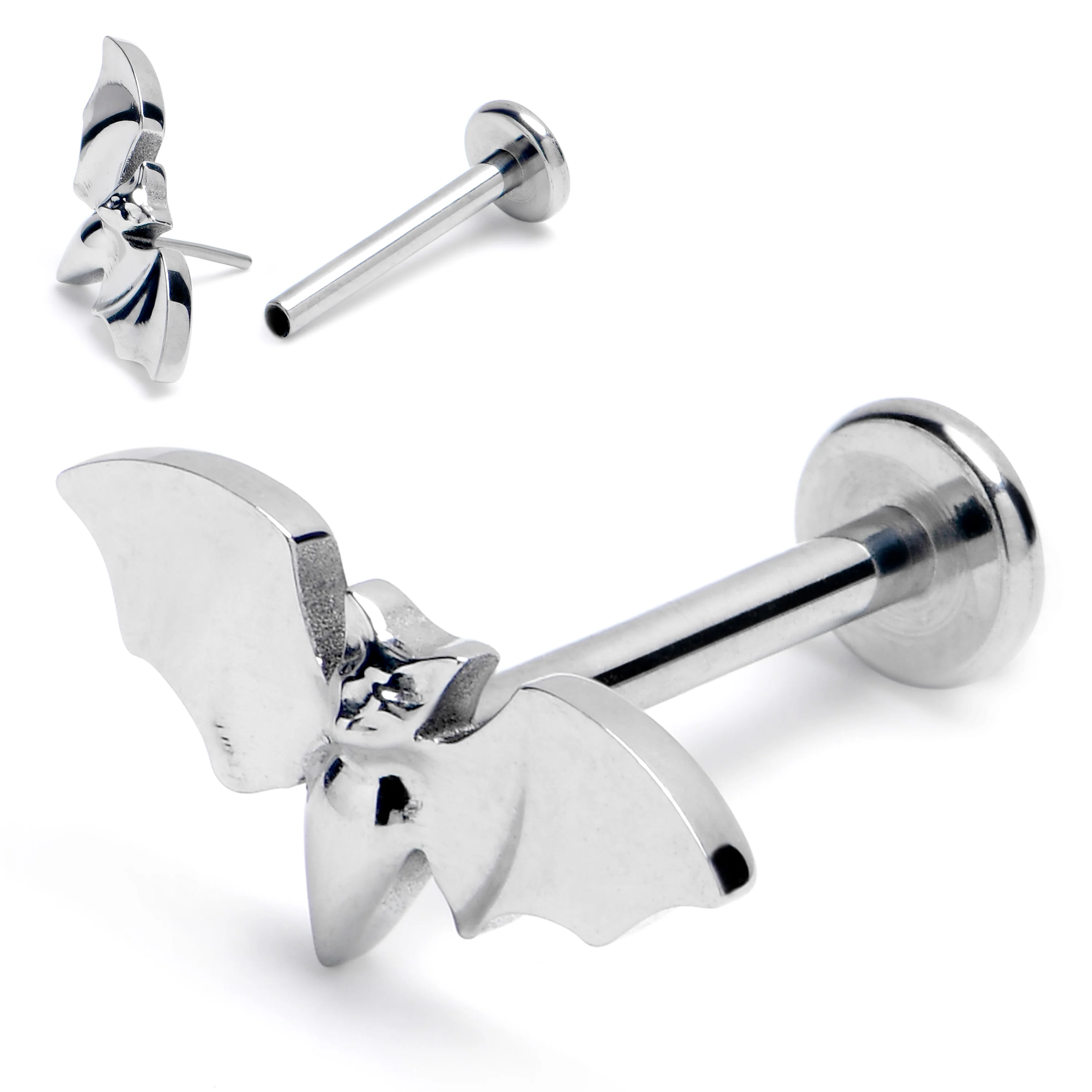 16G 3/8 G23 Titanium Bat Threadless Push In Labret Monroe Tragus