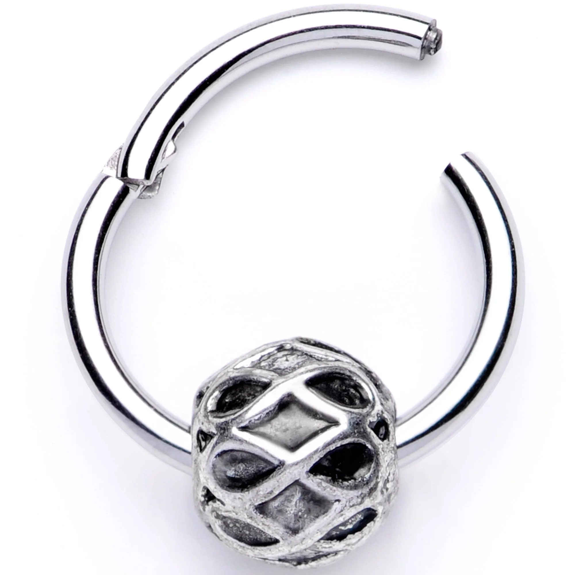 16G 3/8 Geometric Pattern Bead Hinged Segment Ring - Image 2