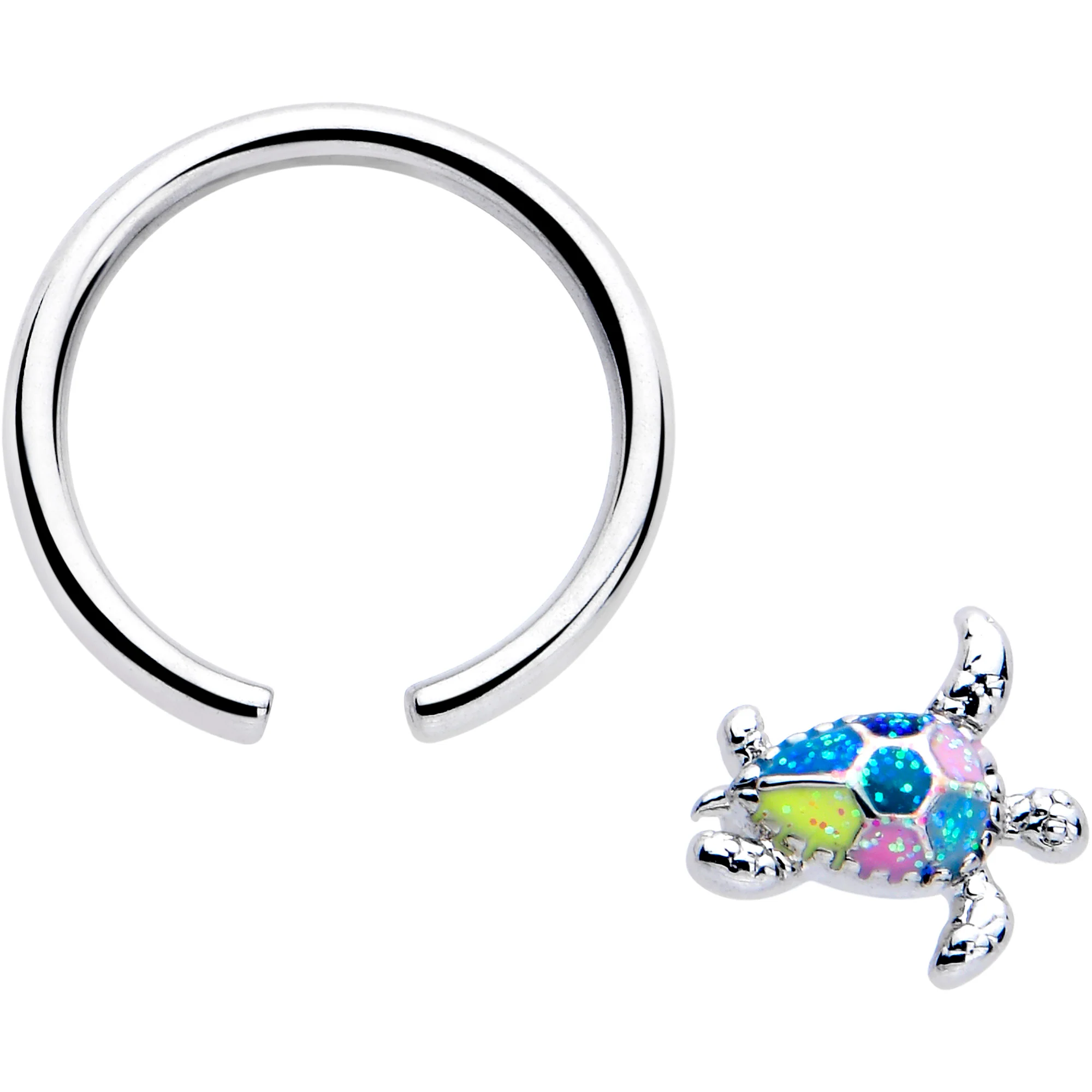 16G 3/8 Glitter Turtle BCR Captive Ring - Image 2