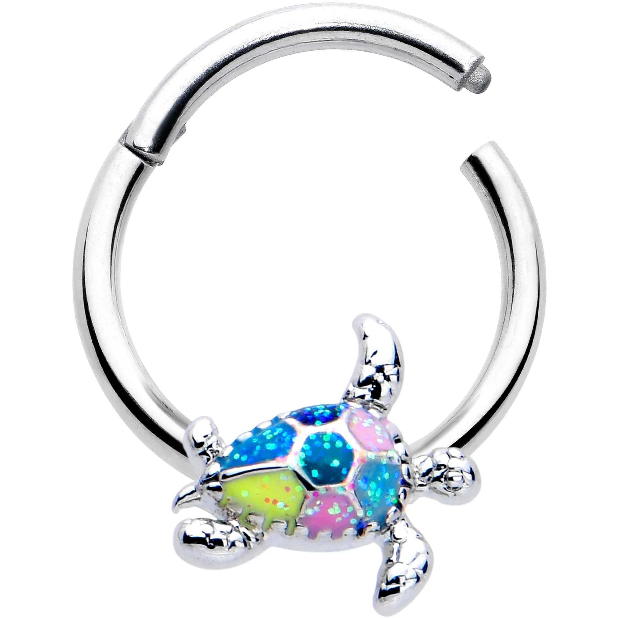 16G 3/8 Glitter Turtle Hinged Segment Ring - Image 2