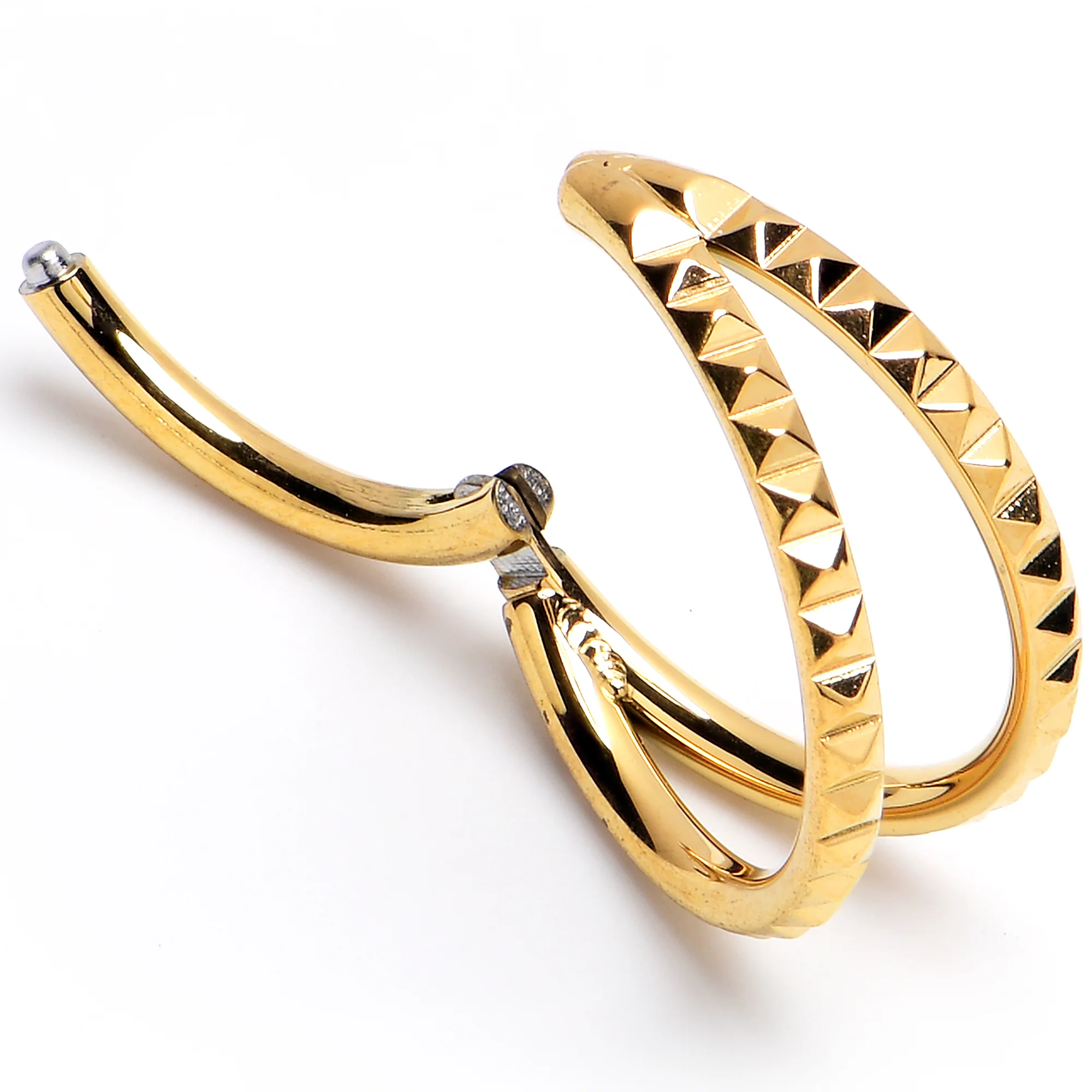 16G 3/8" Gold PVD Double Spike Precision Hinged Segment Ring - Image 2