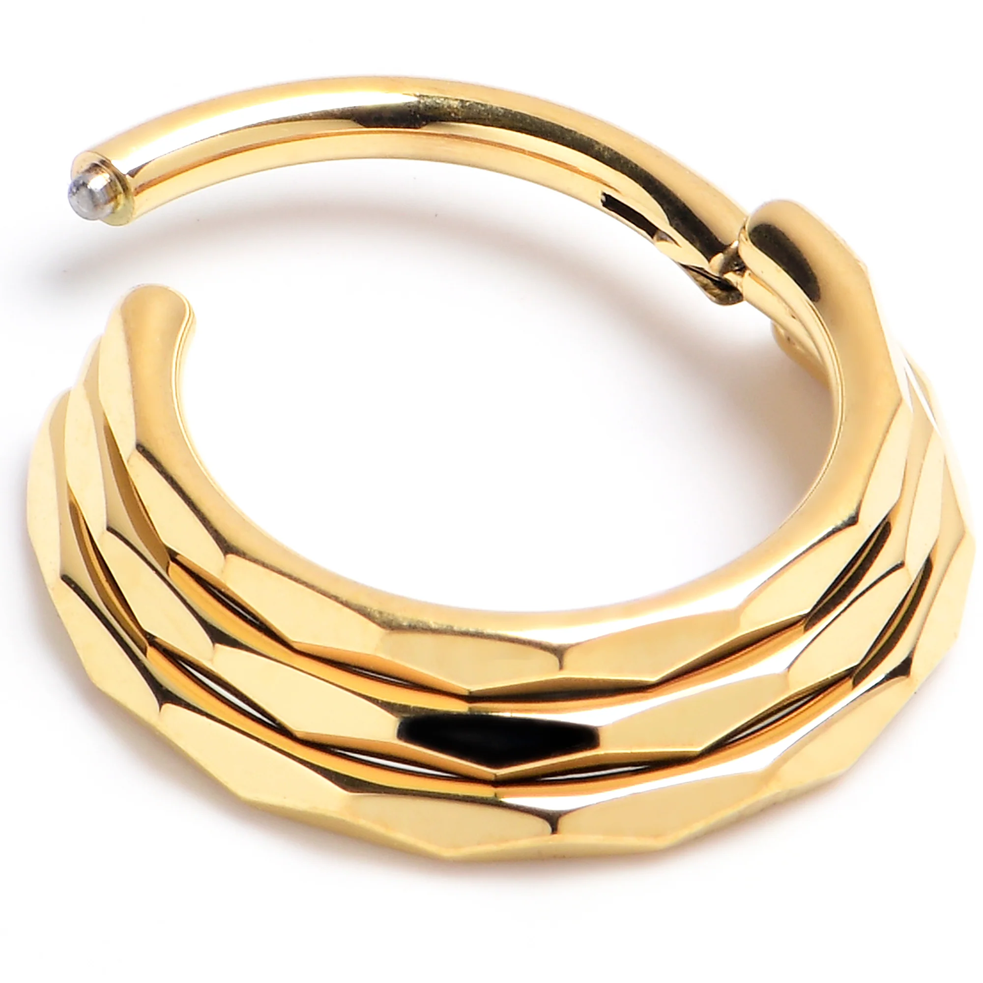 16G 3/8 Gold PVD Faceted Triple Stack Hoop Titanium Hinged Segment Ring - Image 2