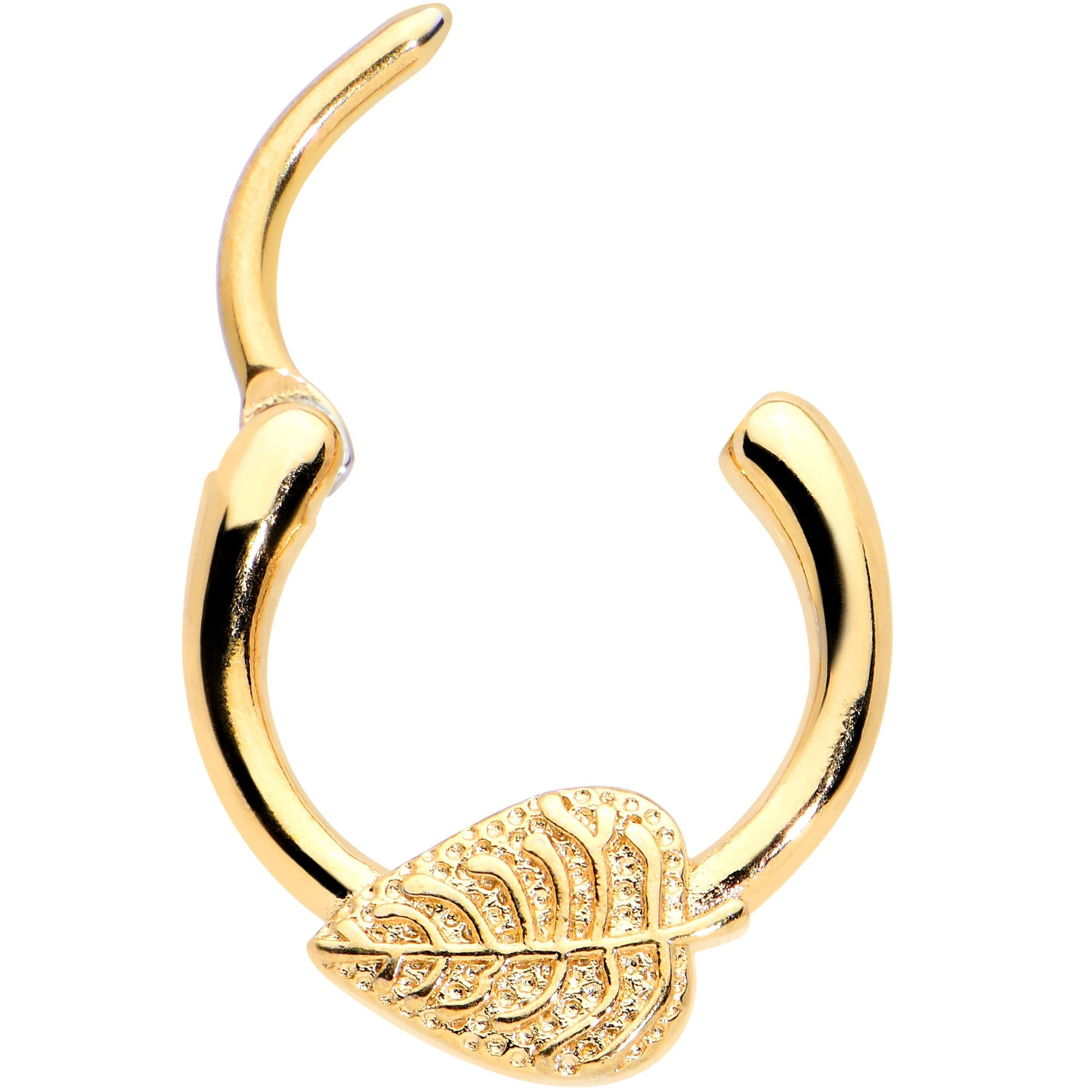 16G 3/8 Gold Tone Autumn Textured Leaf Cartilage Clicker Ring - Image 2