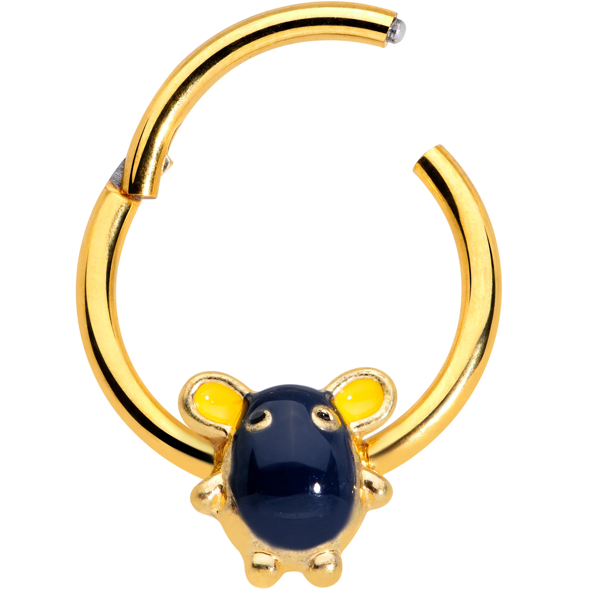 16G 3/8 Gold Tone Black Mouse Hinged Segment Ring - Image 2