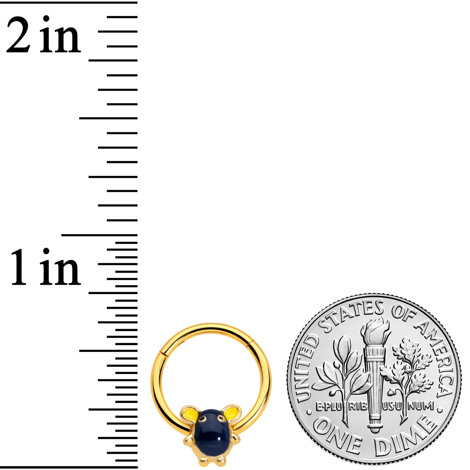 16G 3/8 Gold Tone Black Mouse Hinged Segment Ring - Image 3