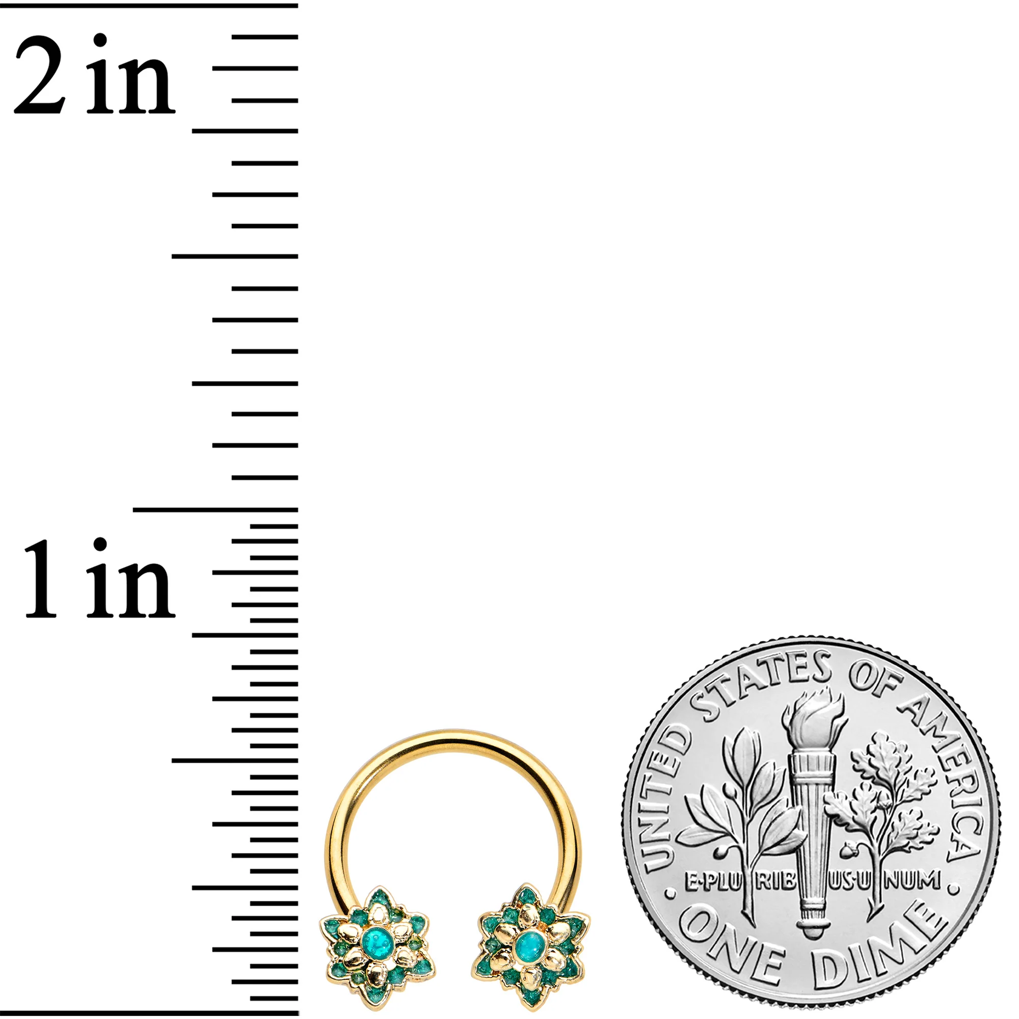 16G 3/8 Gold Tone Blue Orb Snowflake End Horseshoe Curved Barbell - Image 3