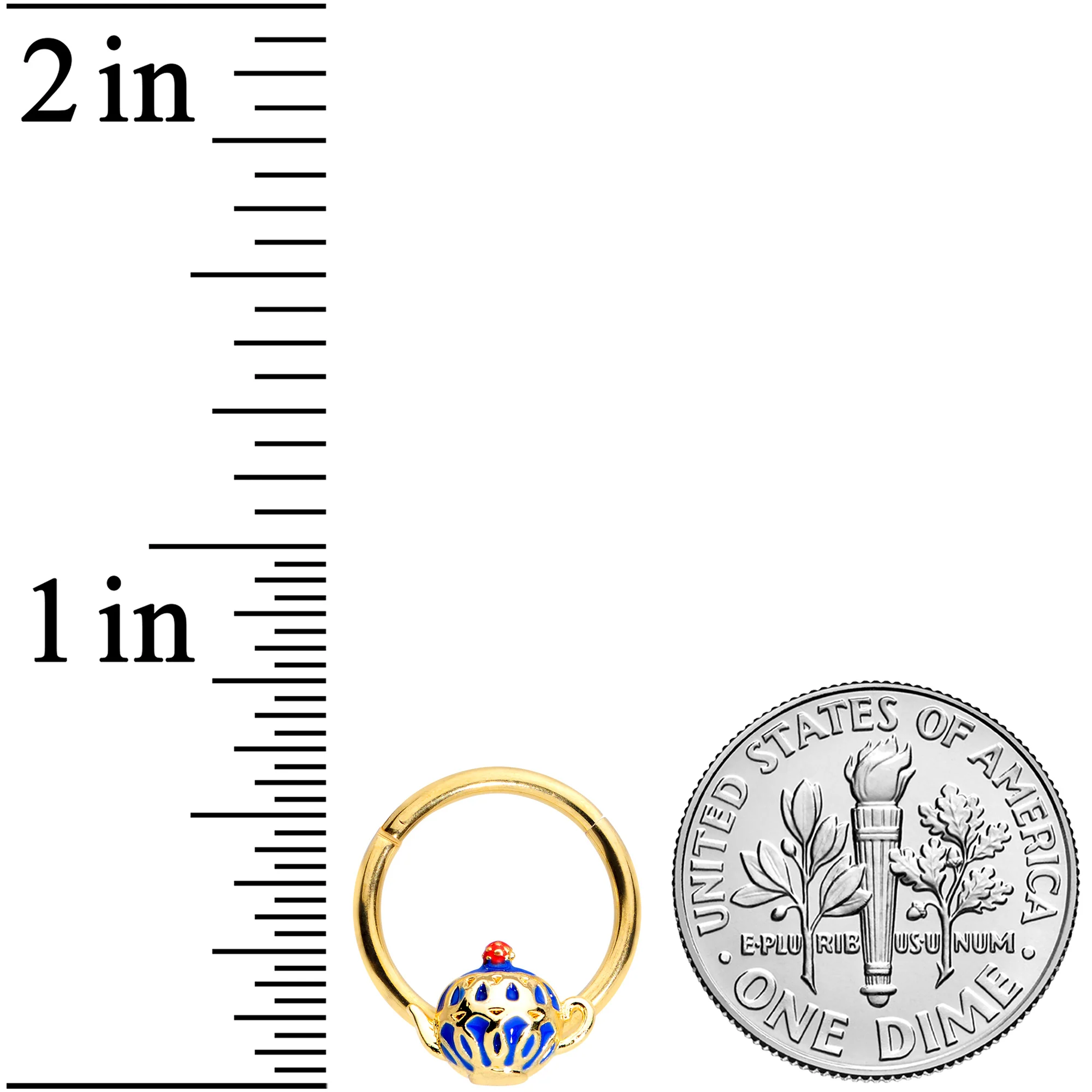 16G 3/8 Gold Tone Blue Teapot Hinged Segment Ring - Image 3