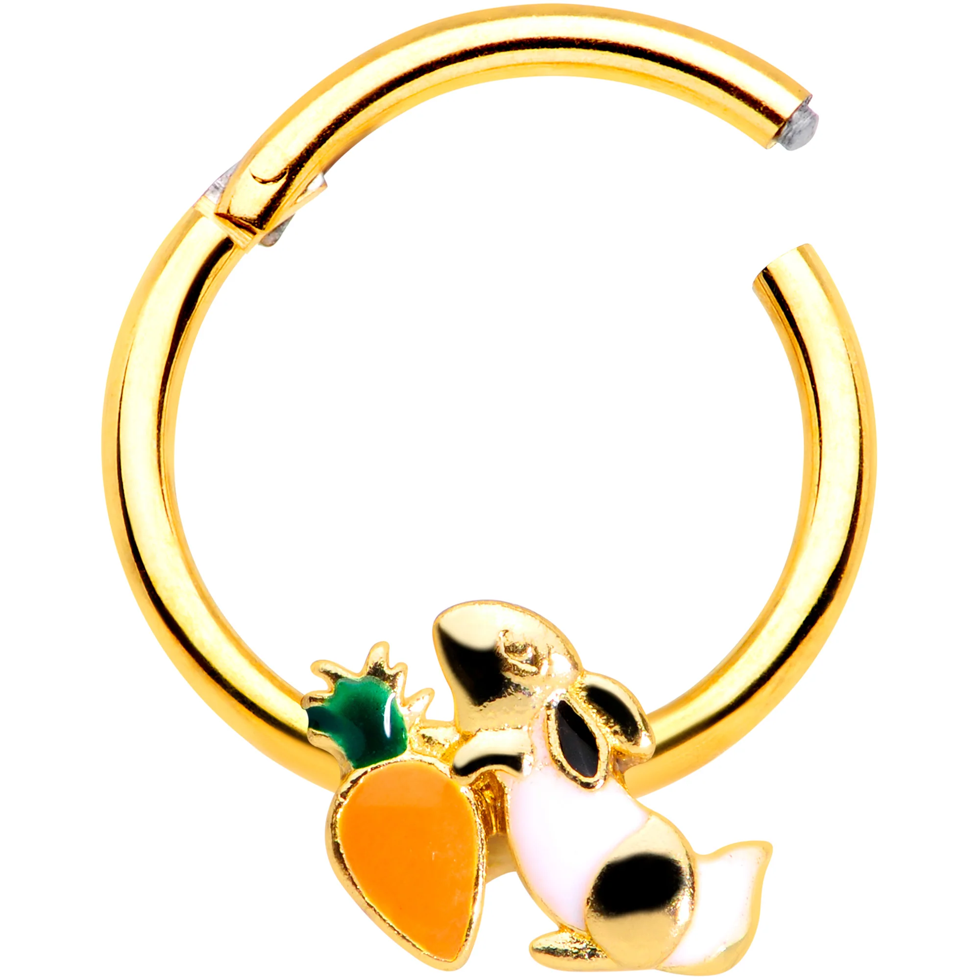 16G 3/8 Gold Tone Bunny Rabbit Carrot Easter Hinged Segment Ring - Image 2