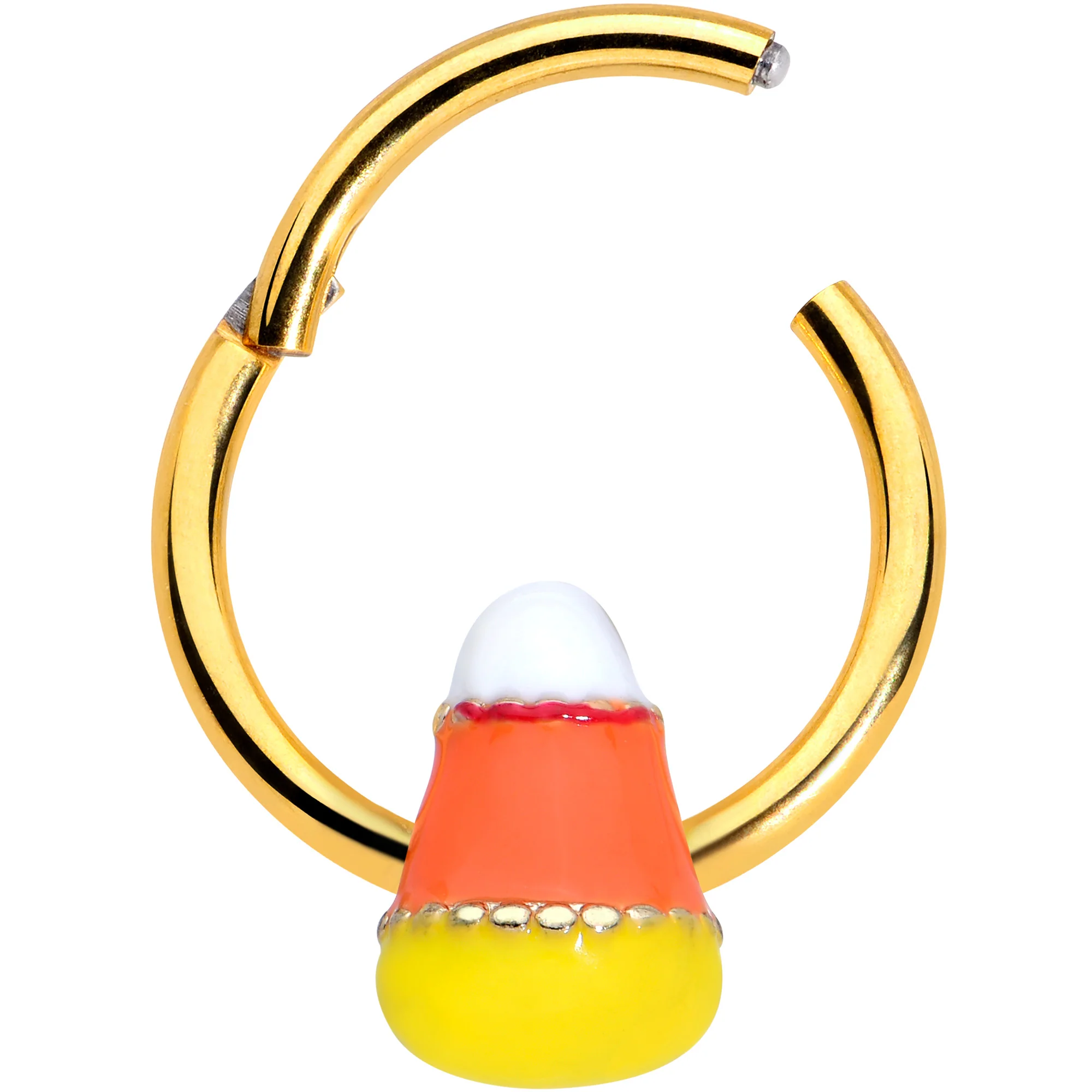 16G 3/8 Gold Tone Candy Corn Halloween Segment Ring - Image 2