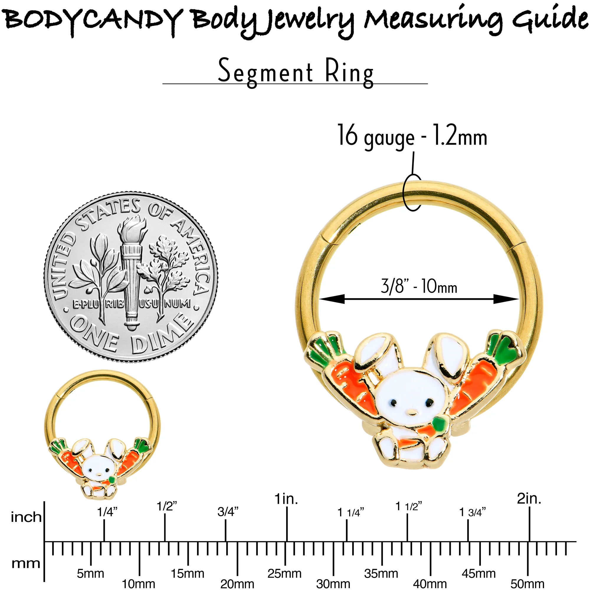 16G 3/8 Gold Tone Cutie Easter Bunny Hinged Segment Ring - Image 8