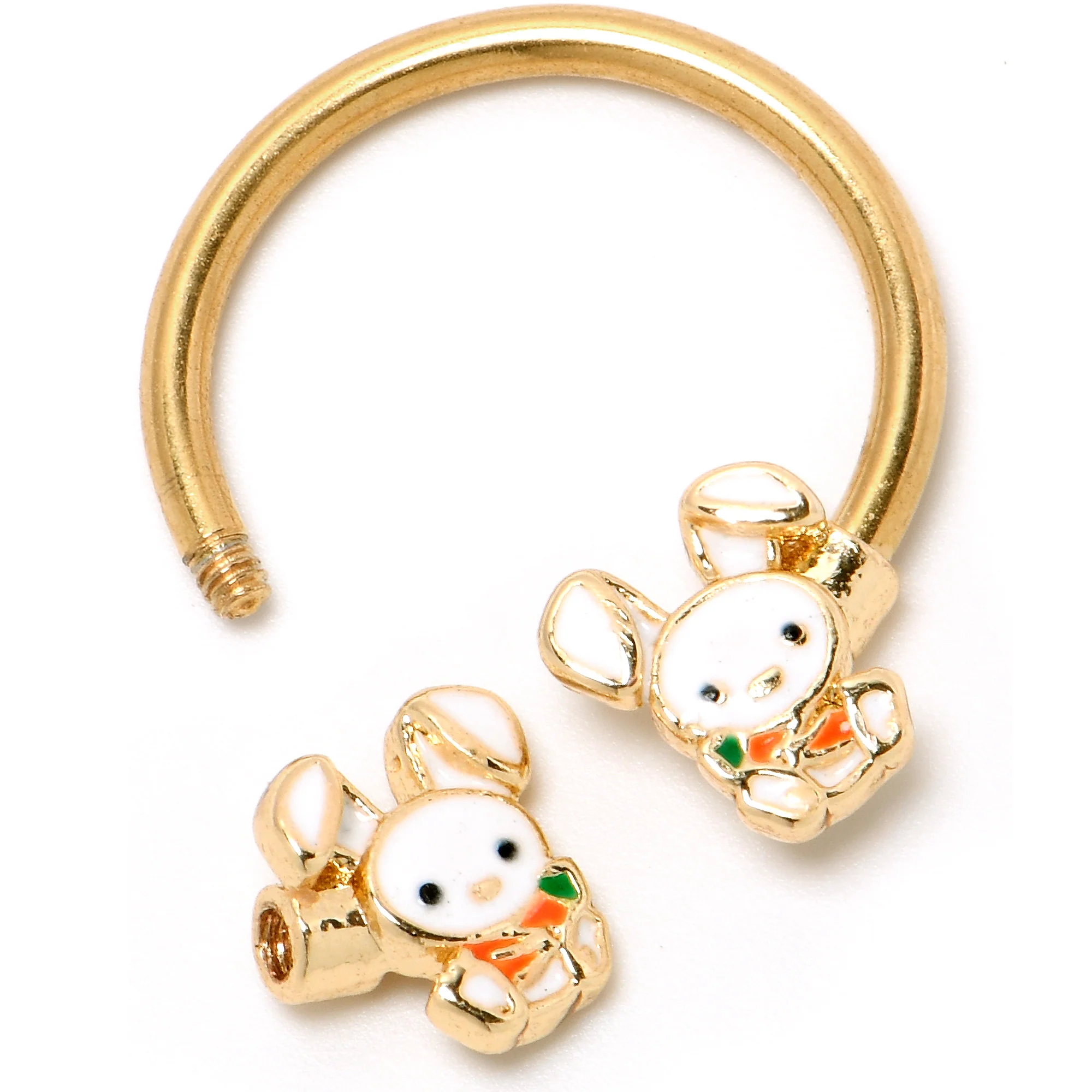 16G 3/8 Gold Tone Cutie Easter Bunny Horseshoe Circular Barbell - Image 2