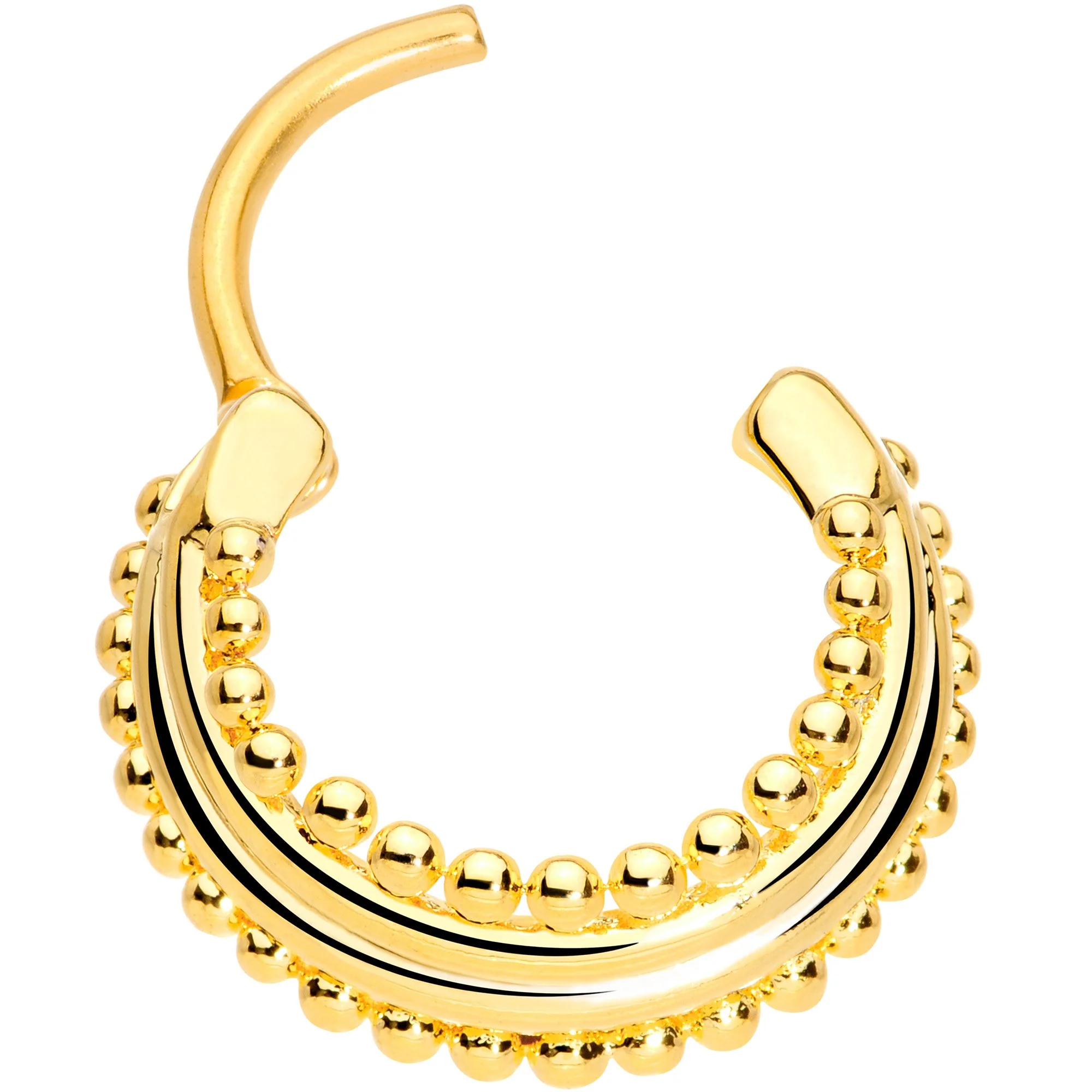 16G 3/8 Gold Tone Delicate Dots Hinged Septum Ring - Image 2