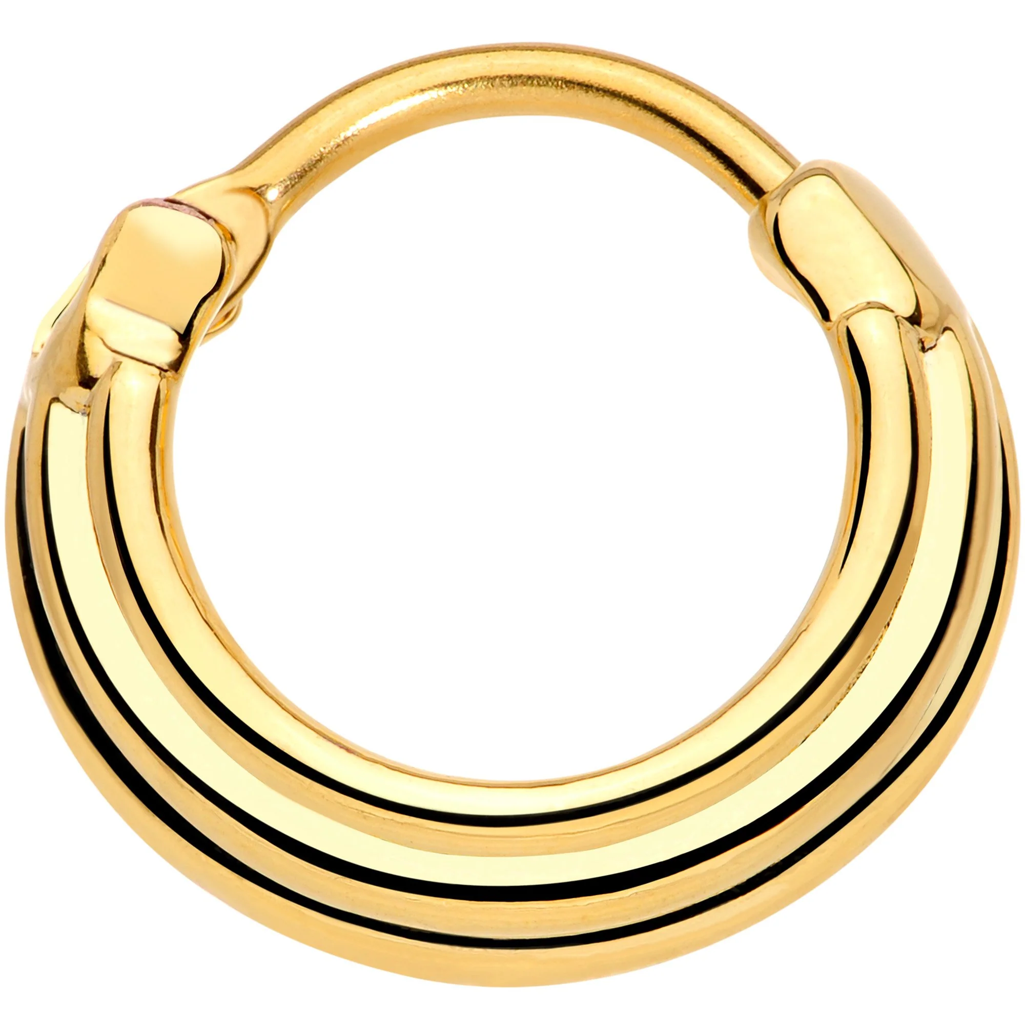 16G 3/8 Gold Tone Delicate Grooves Hinged Septum Ring