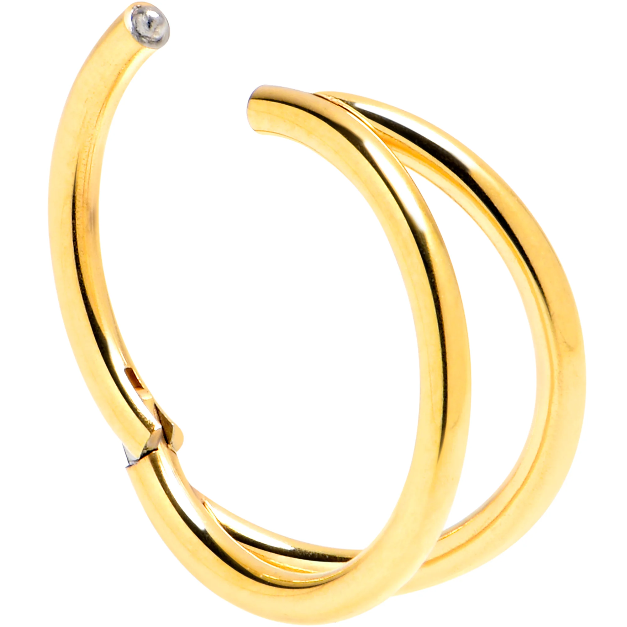 16G 3/8 Gold Tone Double Row Illusion Hinged Segment Ring - Image 2