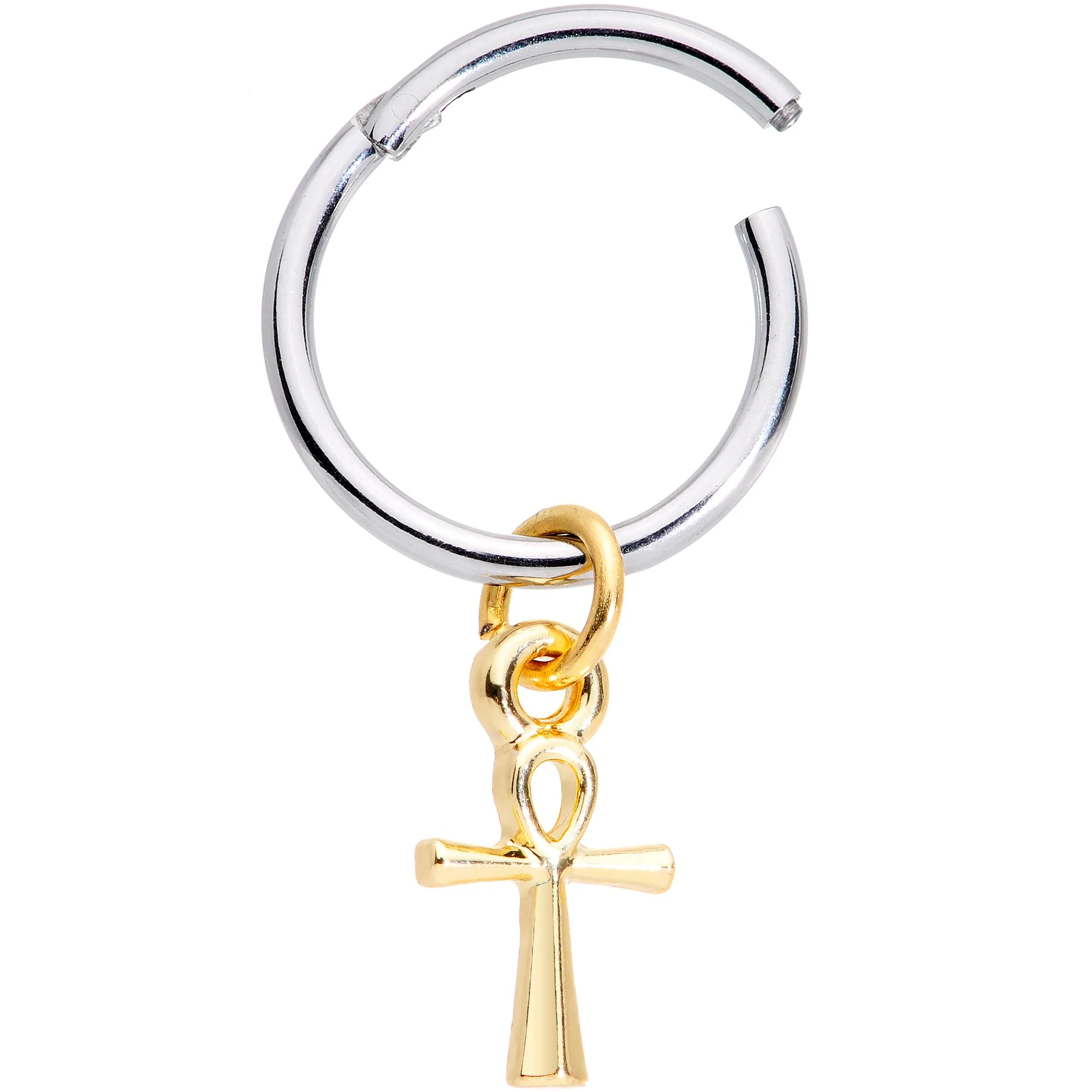 16G 3/8 Gold Tone Egyptian Ankh Hinged Dangle Segment Ring - Image 2