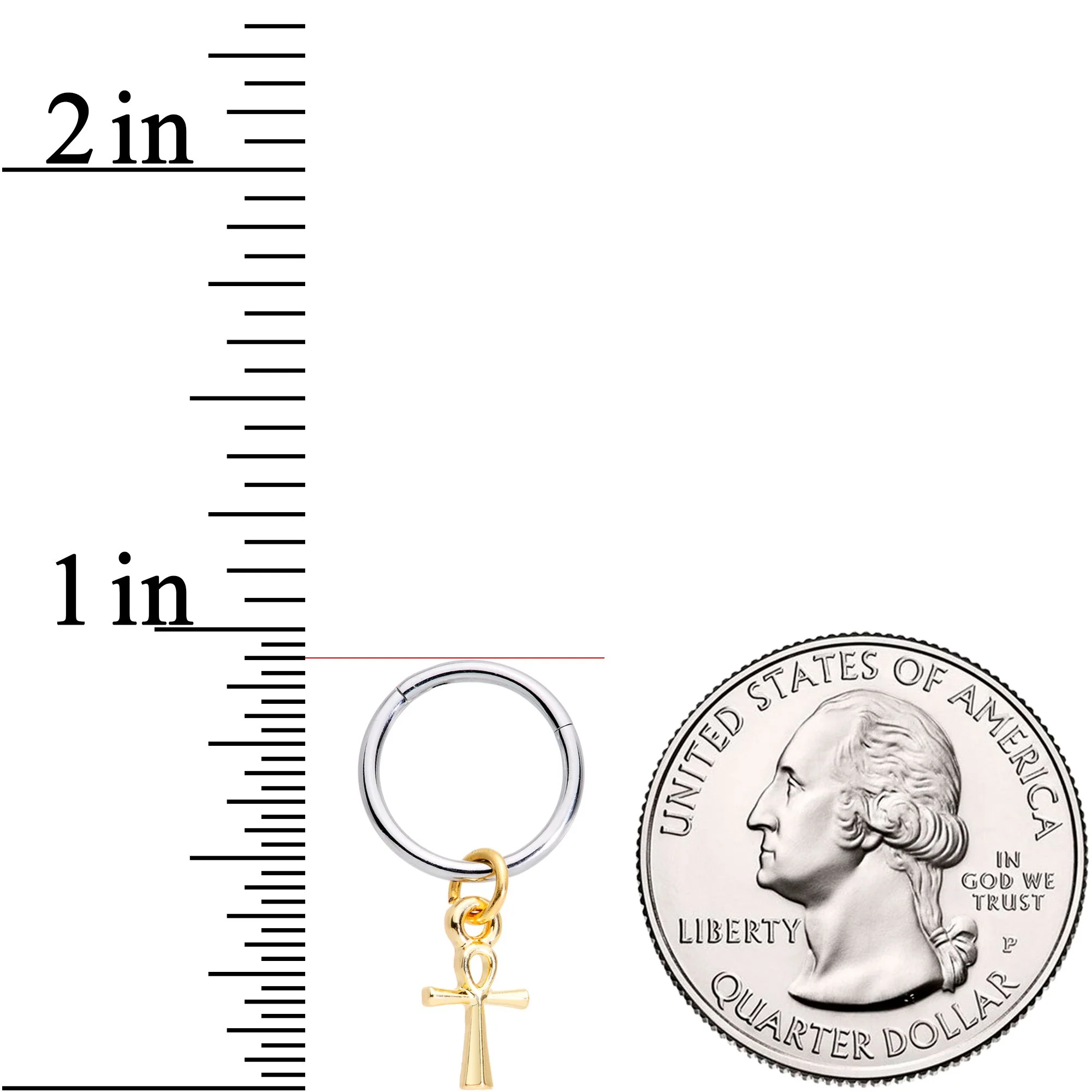 16G 3/8 Gold Tone Egyptian Ankh Hinged Dangle Segment Ring - Image 3