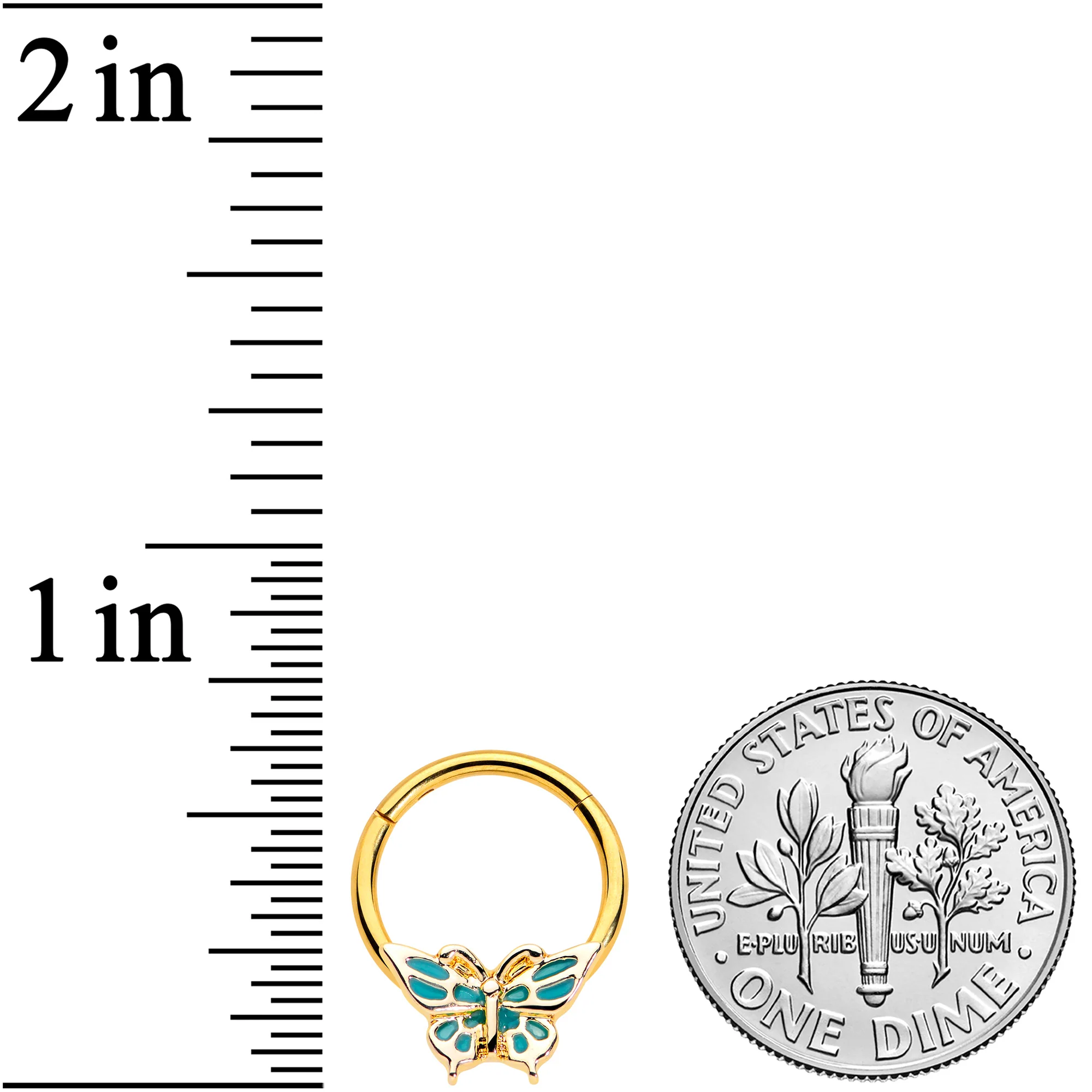 16G 3/8 Gold Tone Green Inlay Butterfly Hinged Segment Ring - Image 3