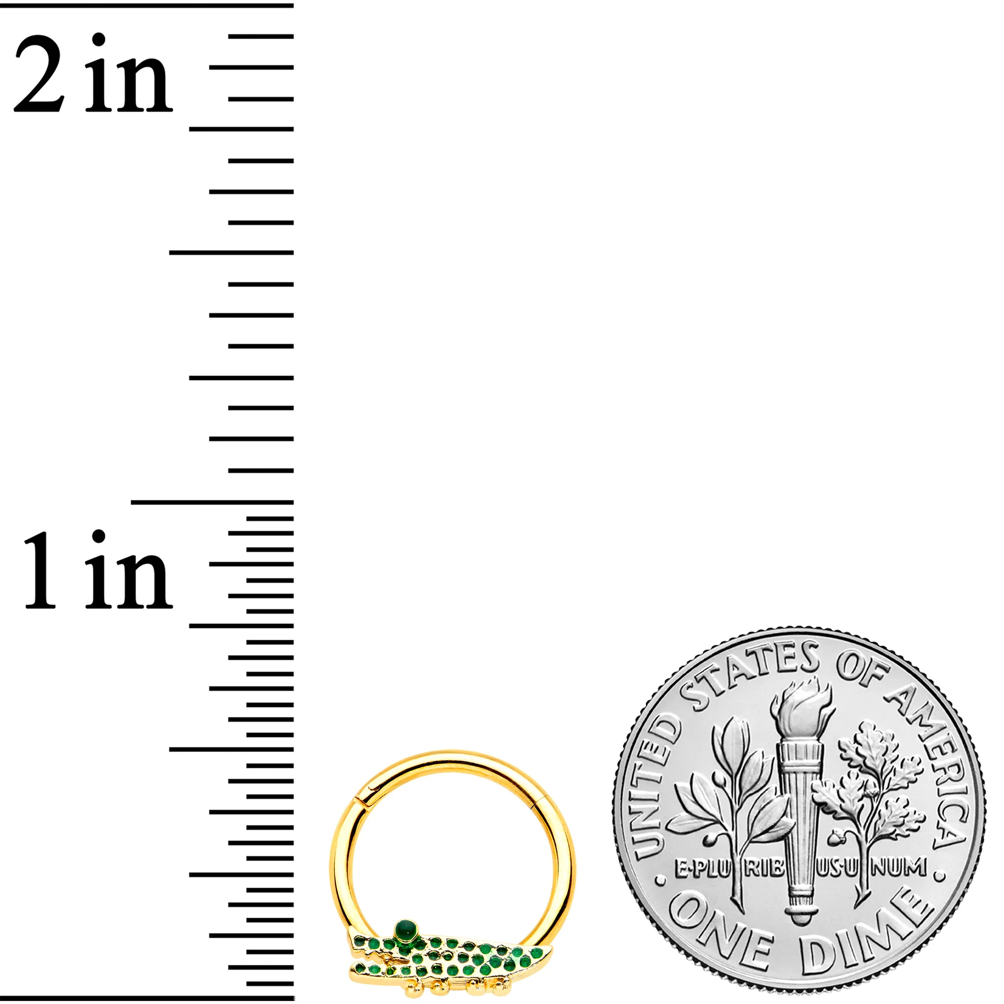 16G 3/8 Gold Tone Hungry Green Alligator Hinged Segment Ring - Image 3